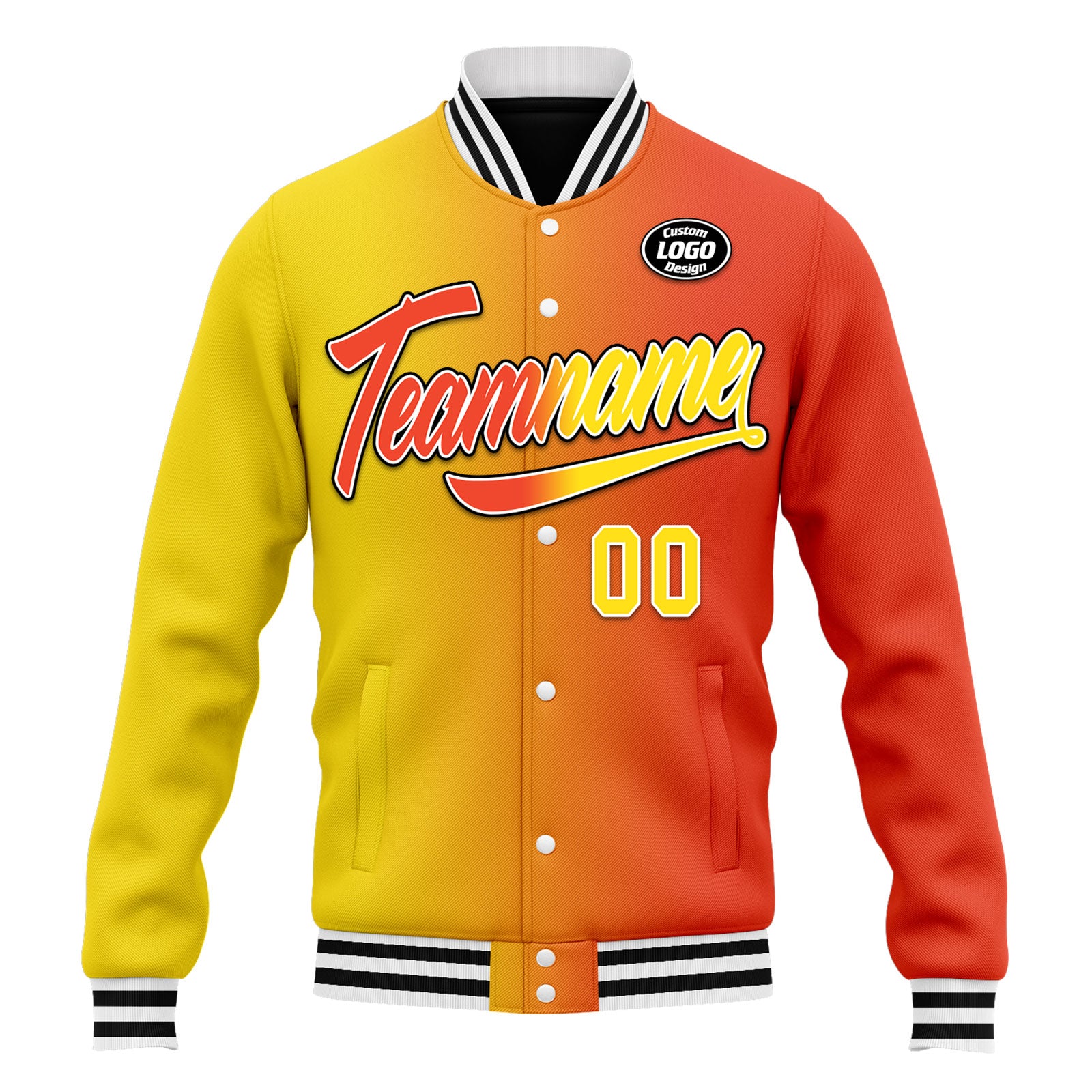 Custom Gradient Fashion Bomber Jacket - Full Snap Varsity Letterman Jacket - Personalized Embroidered Design (FZ005 D028015) - Perfect for School Events, Sports Games & Streetwear Fashion