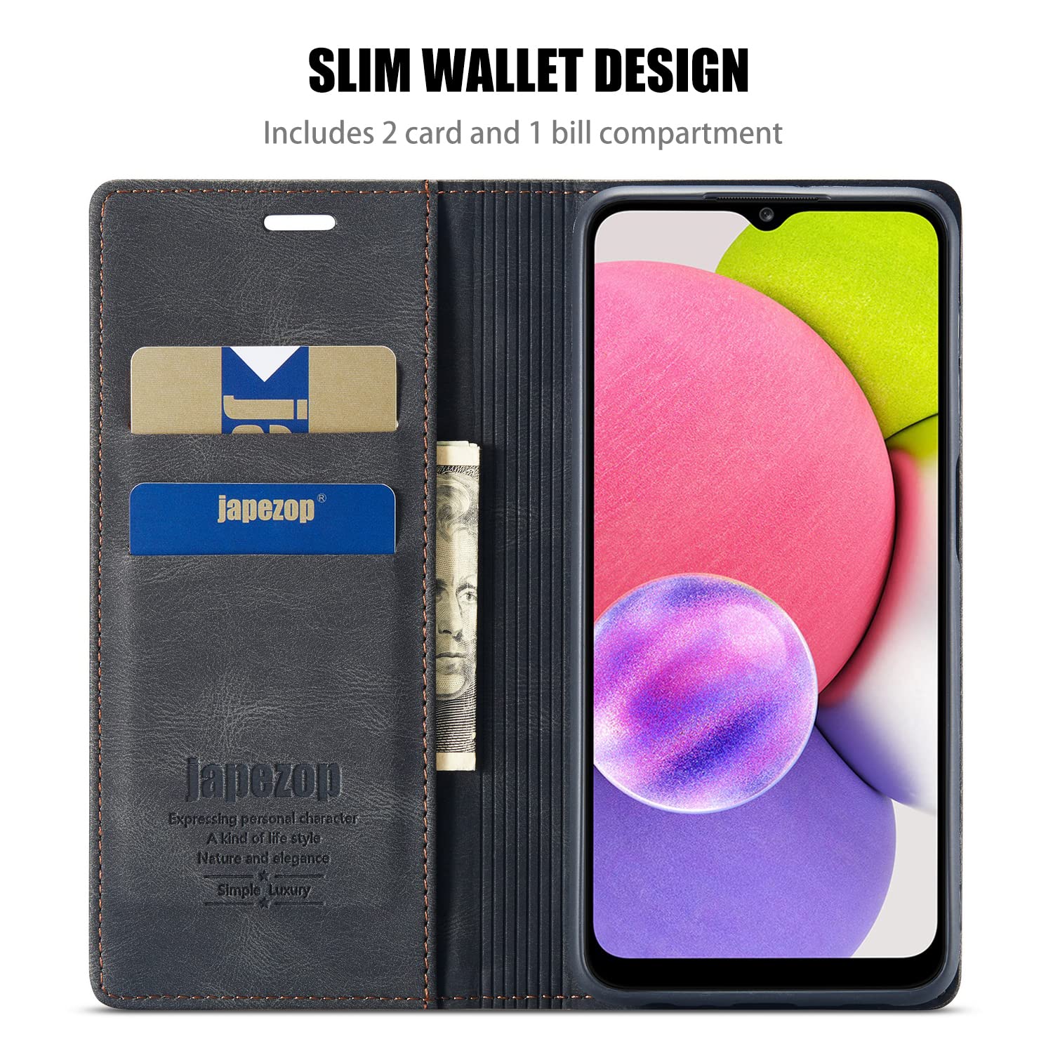 Samsung Galaxy A03S Wallet Case with RFID Blocking Card Holder & Kickstand - Magnetic Leather Flip Cover for 6.5 Inch Phone (Black) | Perfect for Daily Use, Travel & Business Meetings