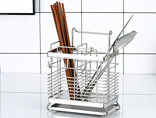 Premium 304 Stainless Steel Dish Drying Rack - 2-Tier Kitchen Utensil Holder with Hooks, Rustproof & No-Drill Design | Space-Saving Countertop Drainer for Plates, Cups & Cutlery | Ideal for Small Kitchens, Apartments & RVs