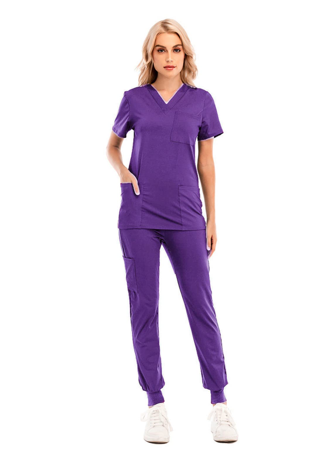HARGLESMAN Women's Scrubs Set - Short Sleeve V-Neck Top & Jogger Pants - Comfortable Medical Uniform for Nurses, Doctors & Healthcare Professionals - Perfect for Hospitals, Clinics & Long Shifts