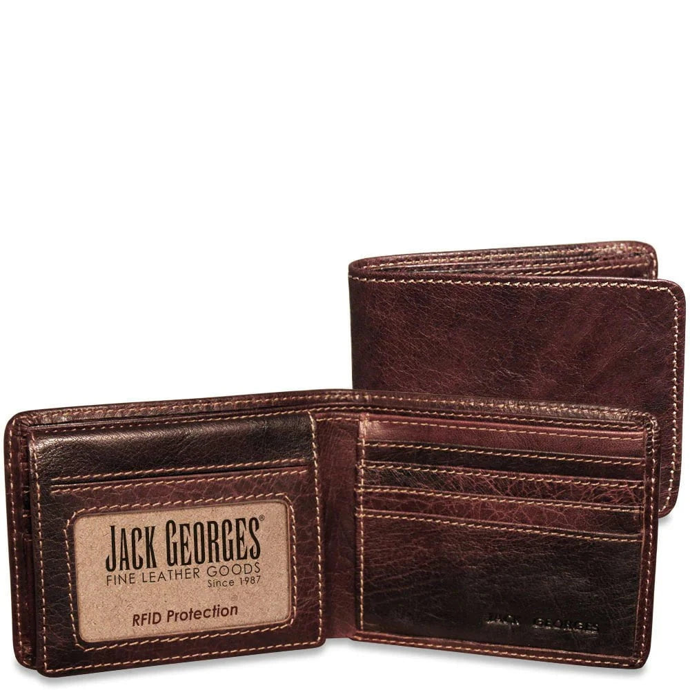 Jack Georges Voyager Bifold Wallet with ID Flap - Genuine Leather RFID Blocking Wallet for Men - Perfect for Travel, Business & Everyday Use