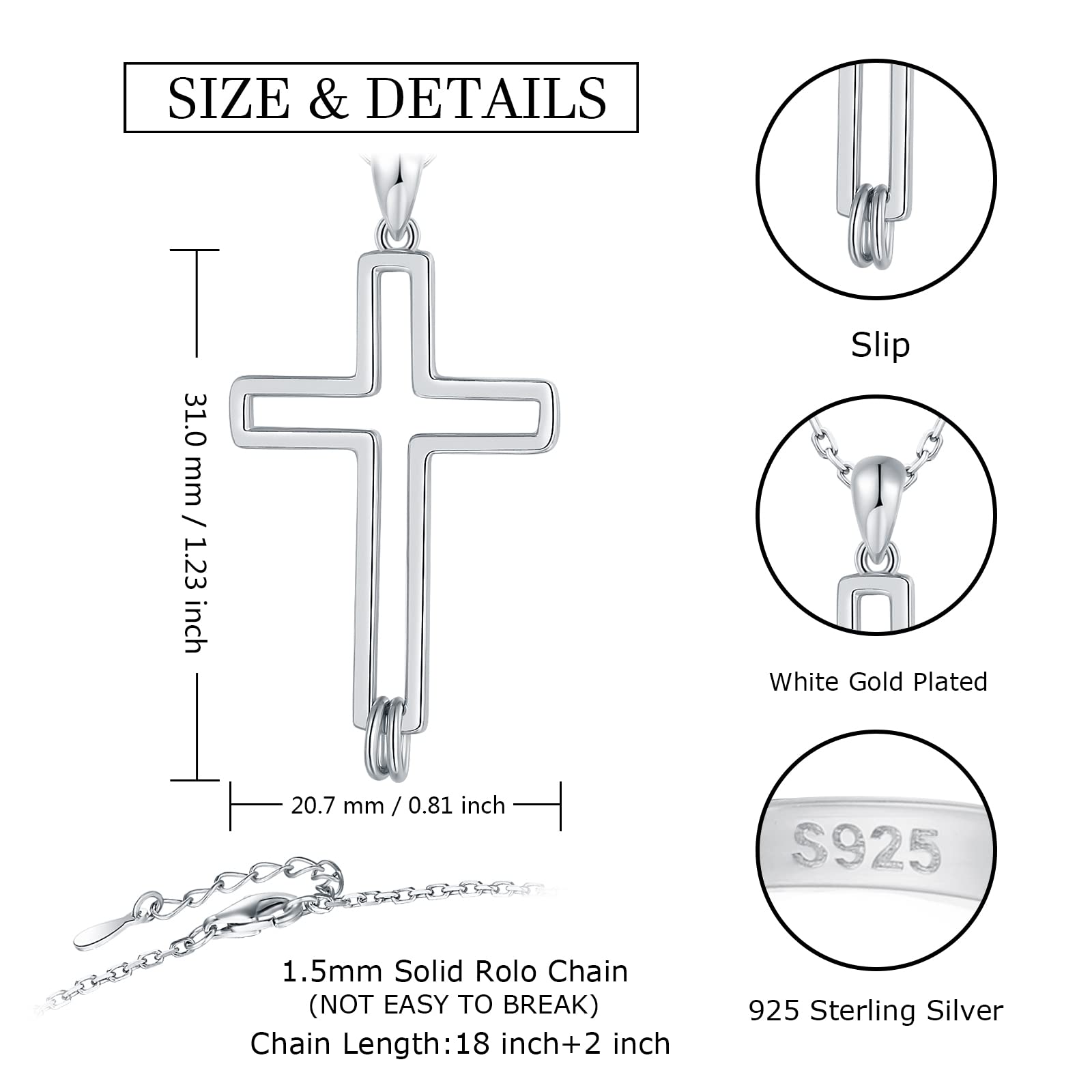 925 Sterling Silver Cross Necklace for Women - Christian Baptism Pendant, Religious Jewelry Gift for Confirmation, Baptism, First Communion | Perfect for Daughter, Wife, Friend | Elegant Hollow Silver Cross Pendant for Daily Wear & Special Occasions
