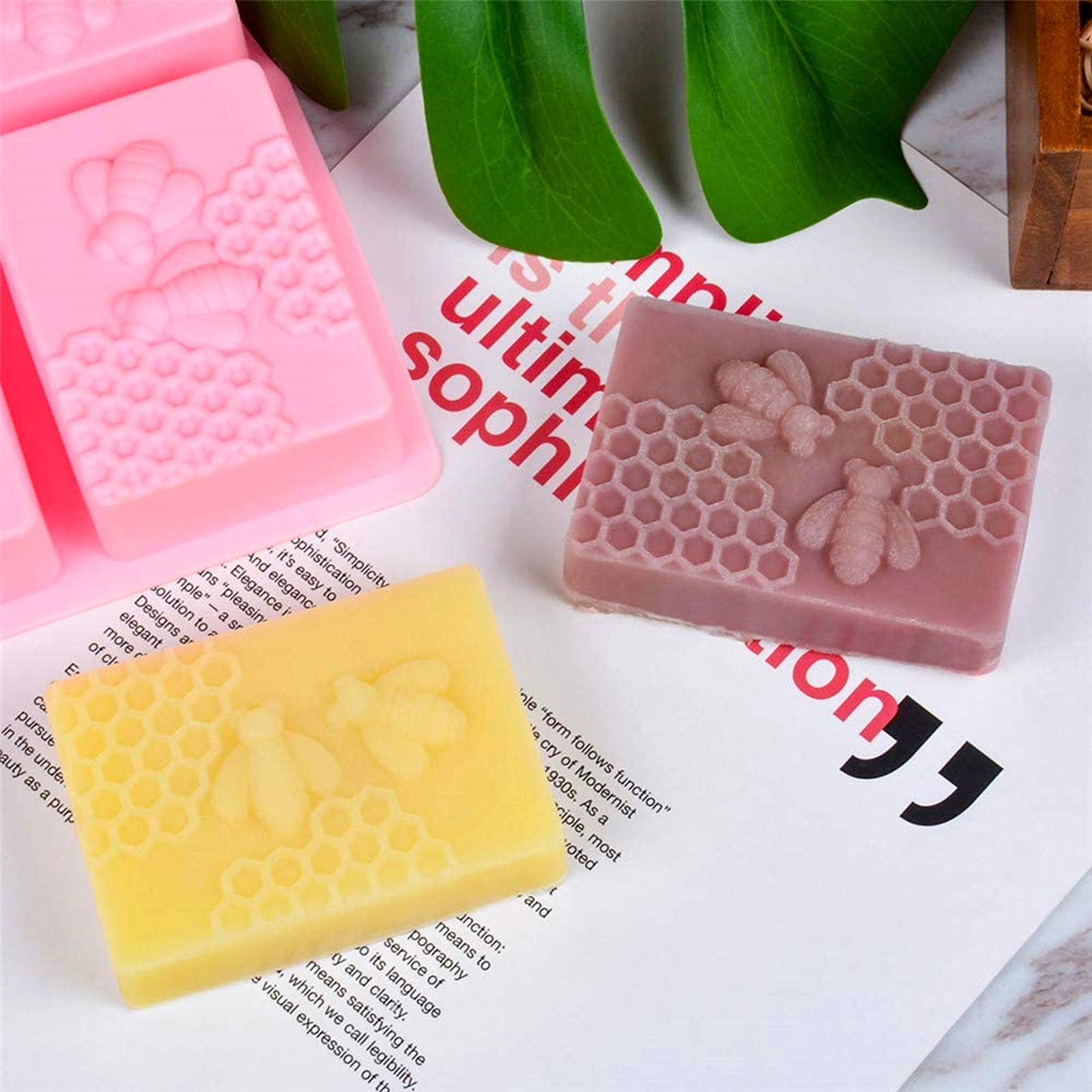 2Pcs Rectangle Bee Silicone Soap Molds - Reusable Honeycomb Molds for DIY Soap, Chocolate, Jelly, Candy Making | Perfect for Homemade Crafts, Bath Bombs & Party Favors
