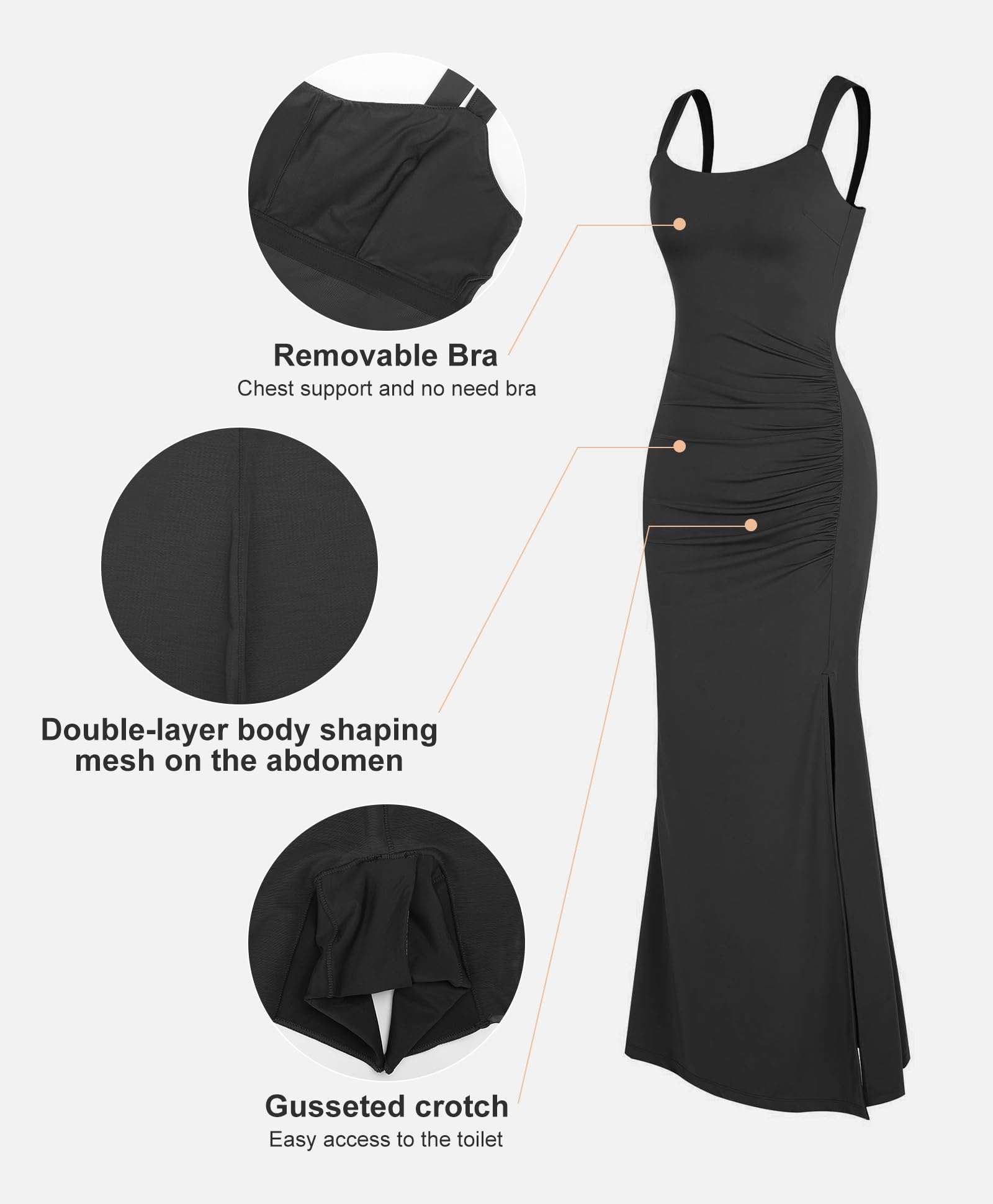 Popilush Shapewear Dress - Bodycon Split Maxi Dress with Built-in Shapewear for Women | 2025 Trending Slimming Dresses for Evening Parties, Date Nights & Special Occasions