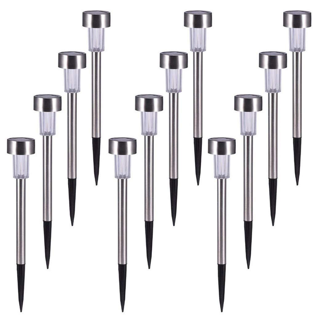 12-Pack Solar Powered Outdoor Yard Lights - Waterproof Stainless Steel Garden LED Lights with Blue Glass for Christmas & Holiday Decor (White Wire, One Size) - Perfect for Patio, Lawn, Pathway & Landscape Lighting