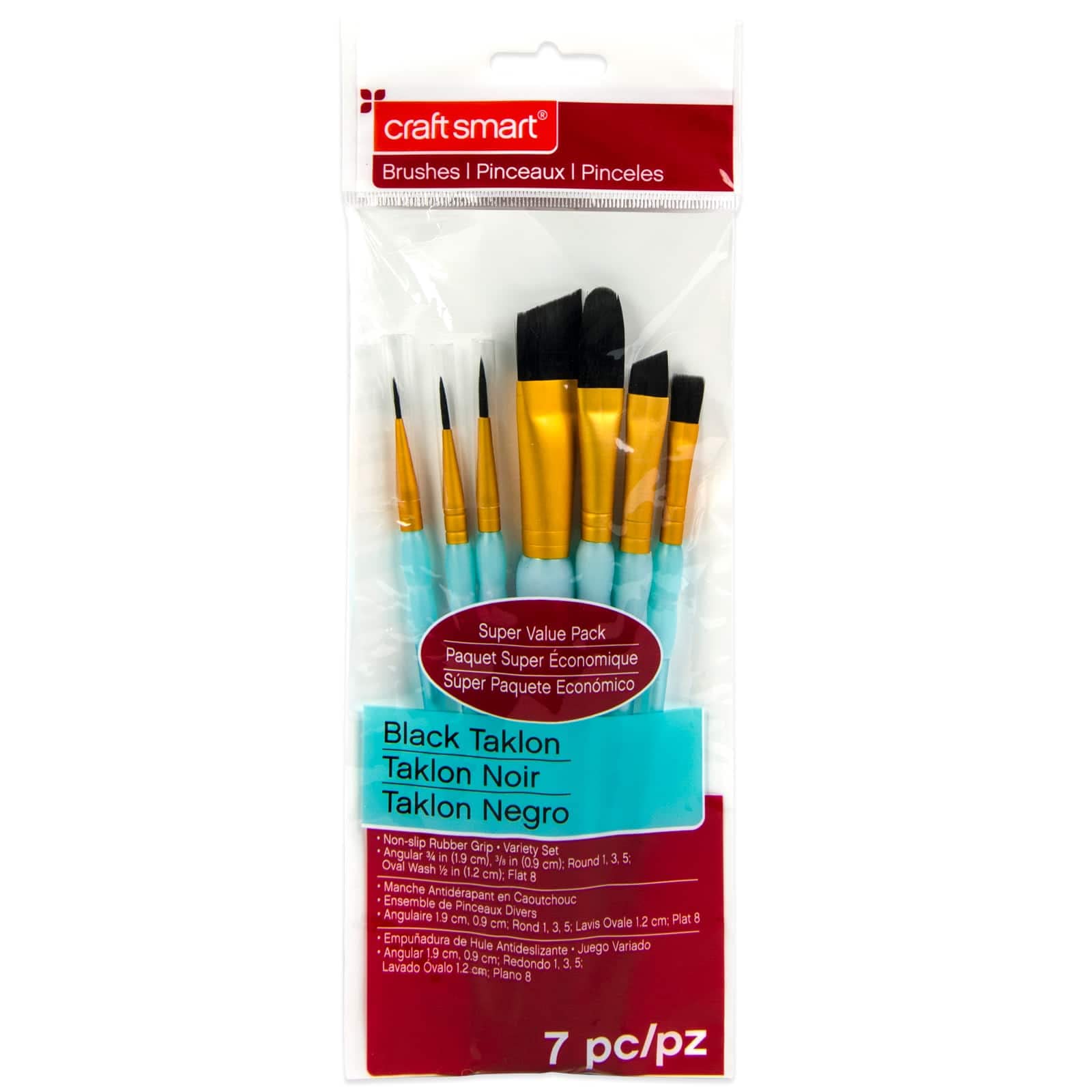 Black Taklon Angular Variety Brushes - 7 Piece Super Value Pack for Acrylic, Oil & Watercolor Painting - Professional Artist Brush Set for Canvas, Wood & Fabric Art Projects