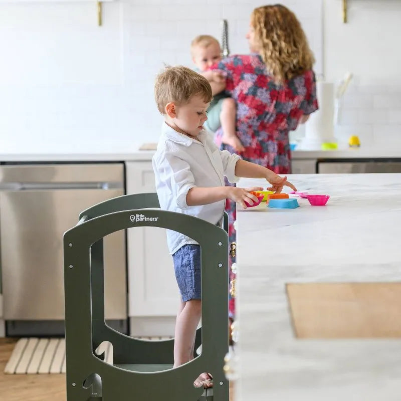 Montessori Learning Tower for Toddlers - Adjustable Height, Olive Green - Perfect for Kitchen Helper, Baking & Learning Activities