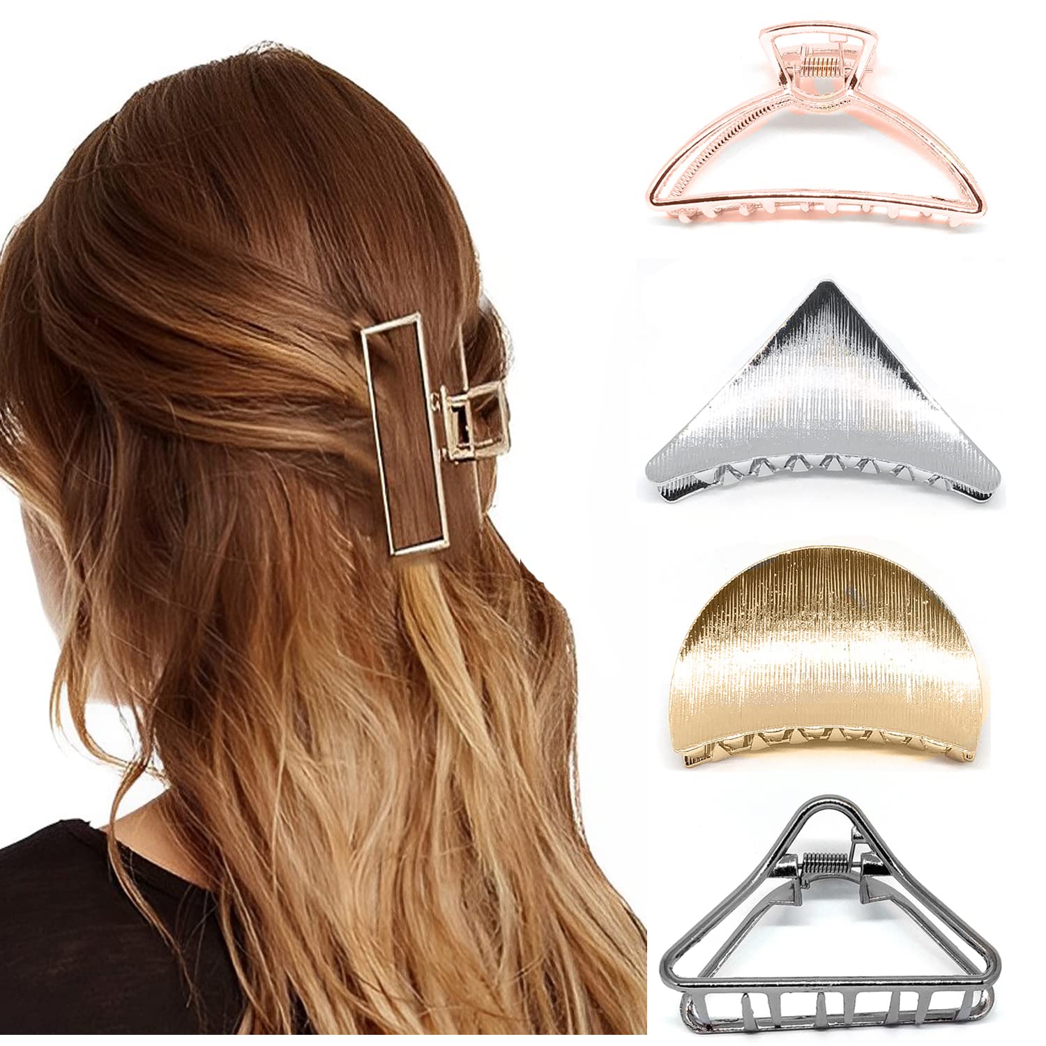 THE MARKETVILLA Large Hair Claw Clips for Women - Pack of 4, Metal Hair Clips for Thick Hair, Stylish Hair Accessories for Women | Perfect for Updos, Ponytails & Everyday Hairstyles