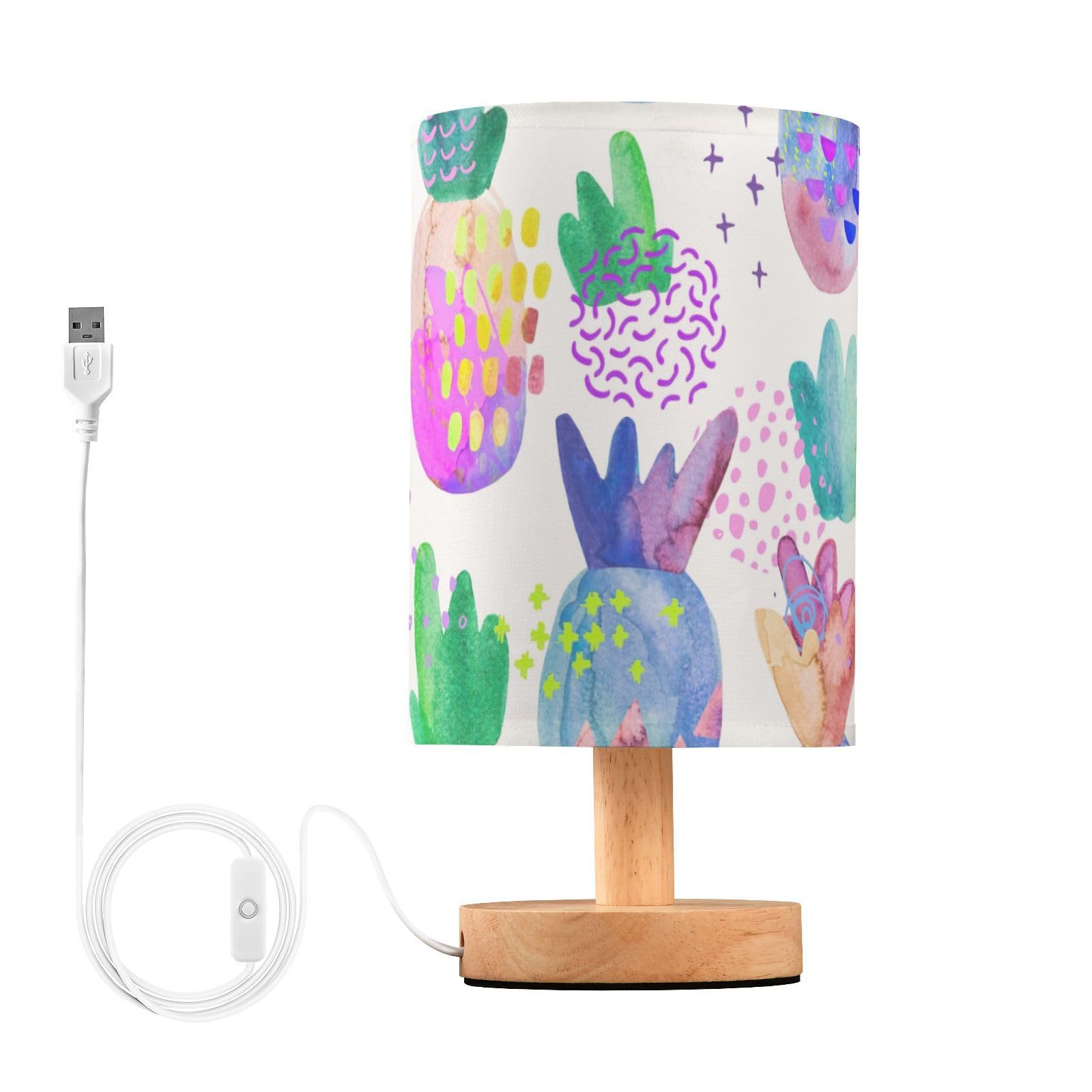 Colorful Pineapple Watercolor Night Light with USB Charging Port - Decorative LED Table Lamp for Kids Bedroom, Kitchen, College Dorm & Office | Perfect for Nighttime Reading, Nursery Decor and Gift Giving