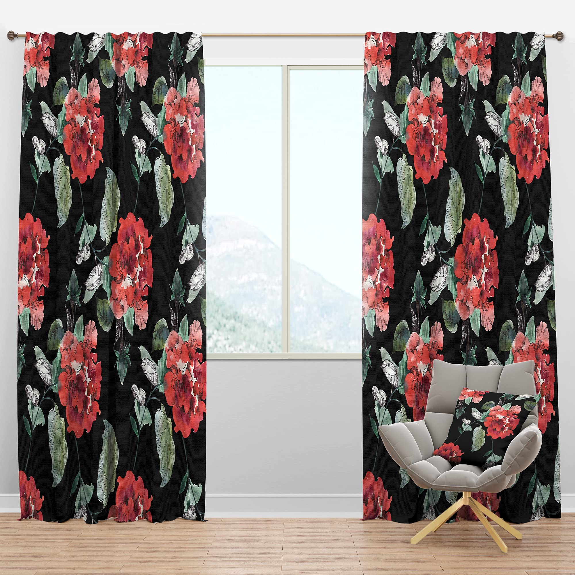 DesignQ Blackout Curtains 'Red Rose in Black' - Thermal Insulated Single Panel (52x63 inches) - Bedroom & Living Room Window Drapes for Light Blocking & Energy Saving - Perfect for Home Theater, Nursery, and Shift Workers
