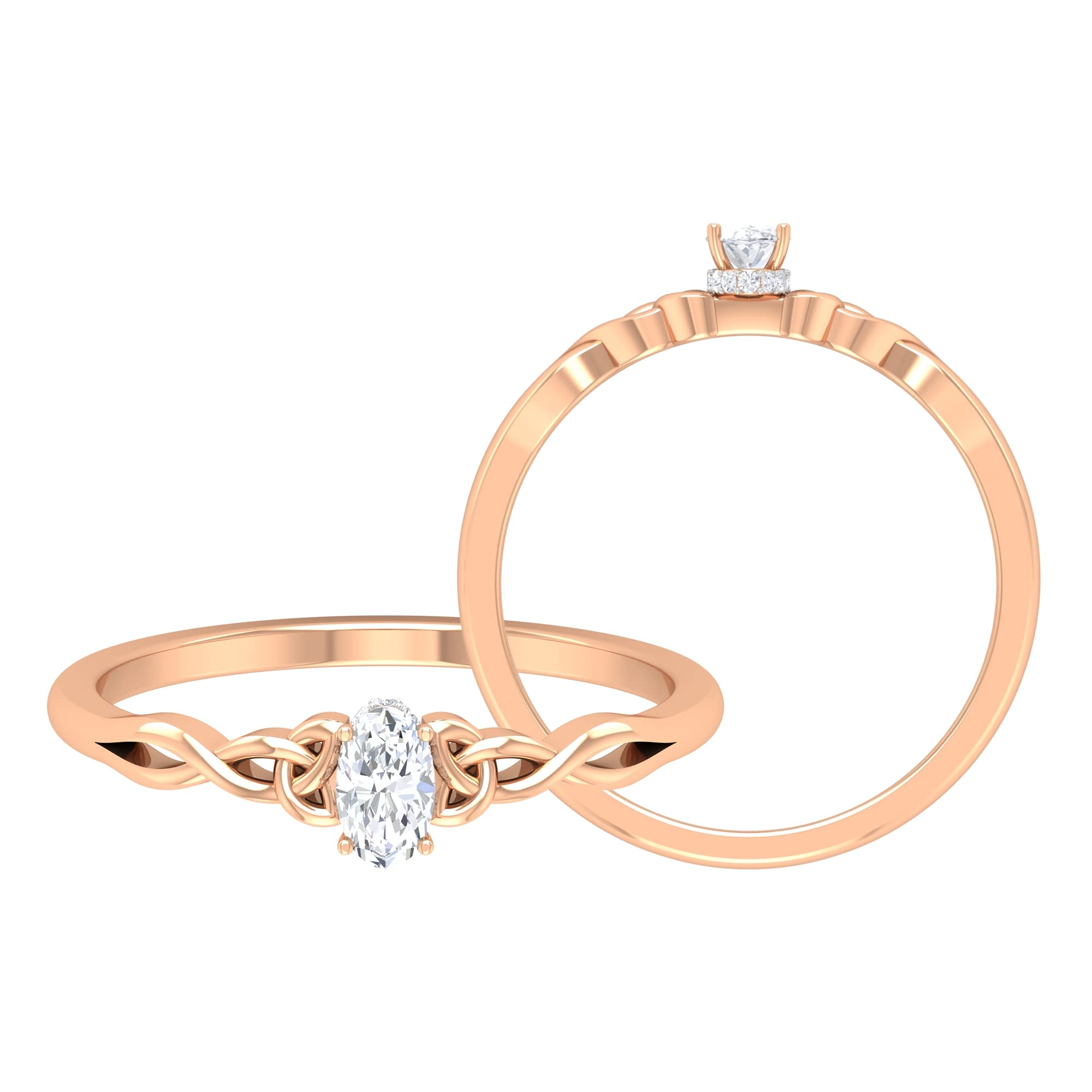 0.50 CT Oval Cut Diamond Solitaire Ring for Women - 14K Solid Gold Hidden Halo Celtic Engagement Ring, April Birthstone Jewelry - Perfect for Anniversary, Wedding & Special Occasion Gifts