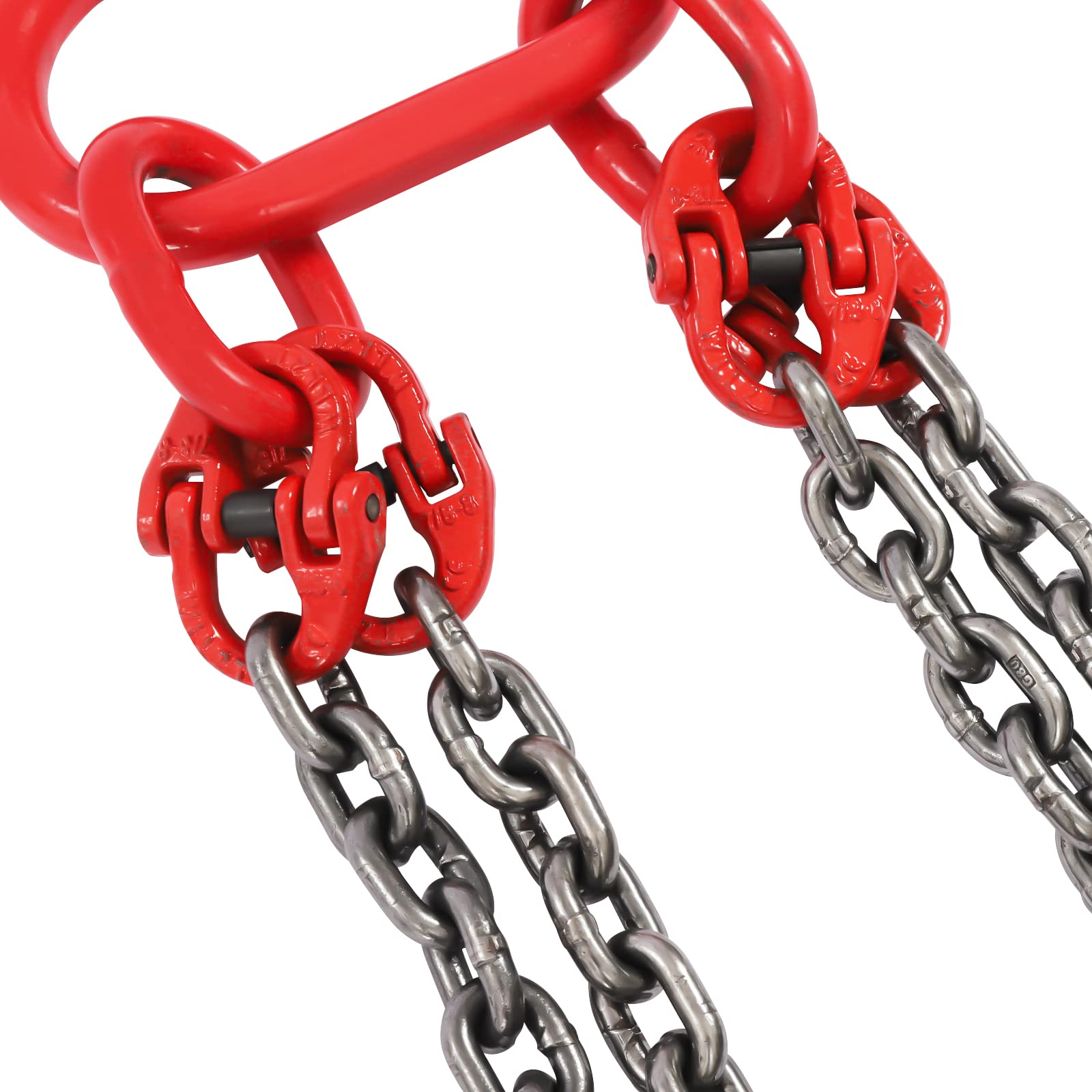 5/16 Inch x 13 FT G80 Lifting Chain Sling with 4 Leg Grab Hooks - 11,000LBS/5T Capacity for Engine Hoist, Industrial Machinery, Construction & Automotive Repair - Heavy Duty Load Bearing Equipment for Workshop, Garage & Job Site