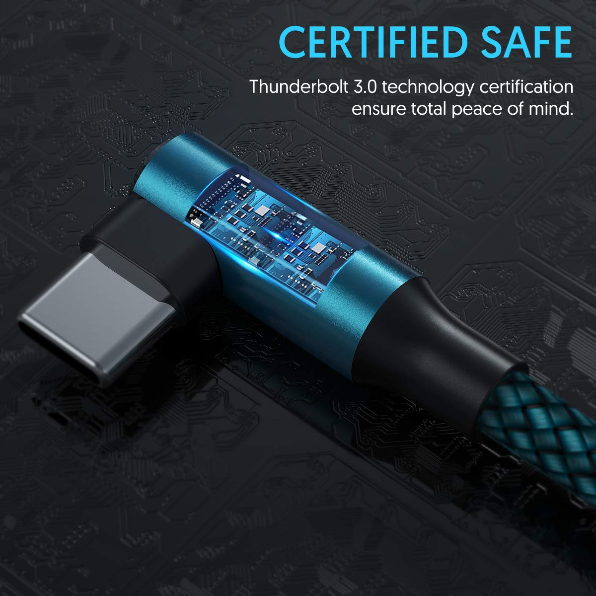 Geekboy USB C Cable 10ft 2-Pack - Right Angle USB A to Type C Charger Cable with Nylon Braiding for iPhone 15 Series & Samsung Galaxy S23/S22/S21 - Fast Charging & Durable (Cyan) - Perfect for Home, Office, Car & Travel Charging