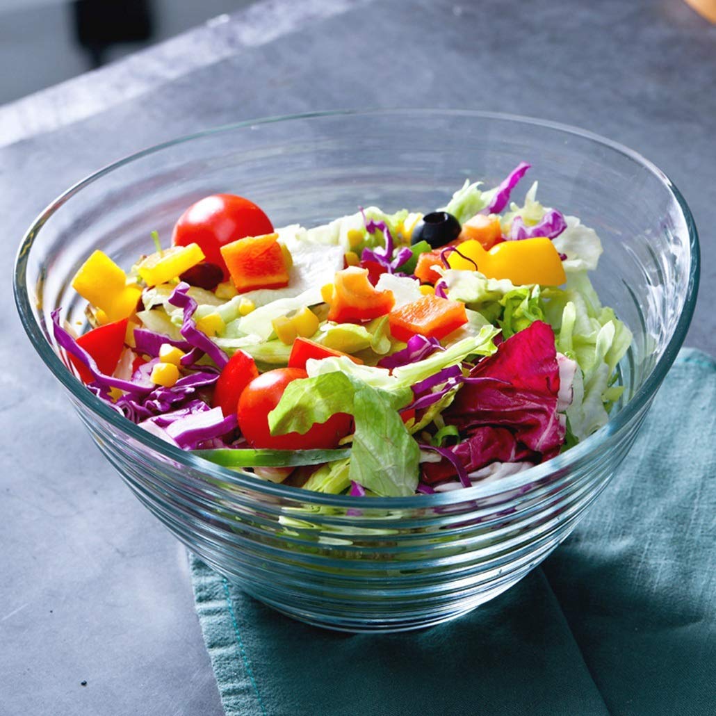 Large Glass Mixing Bowl Set - 3-Piece Clear Glass Bowls for Salads, Desserts, Fruits & Baking | Microwave & Dishwasher Safe | Perfect for Kitchen Prep, Entertaining & Meal Prepping