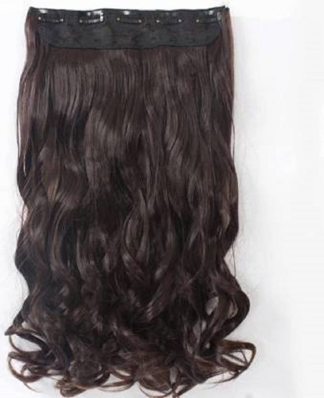 Abrish 24-Inch Wavy/Curly Synthetic Hair Extensions with 5 Clips - Brown Fluffy Braid Hairpiece for Women & Girls | Perfect for Parties, Weddings & Daily Styling