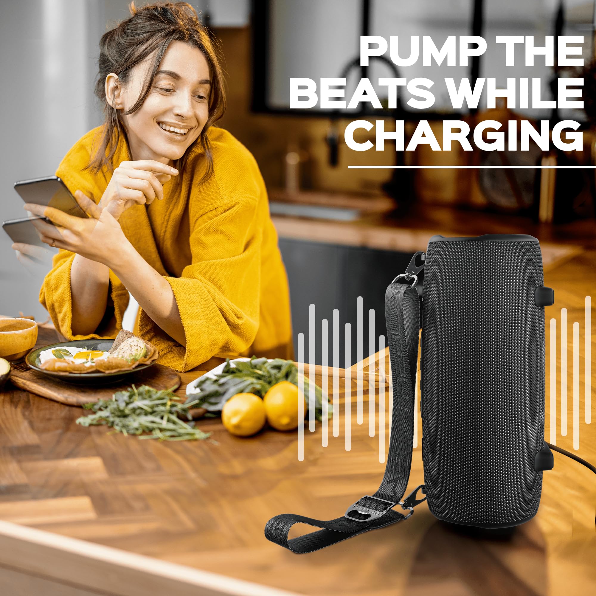 TREBLAB Ultra Loud Wireless Bluetooth Speaker - 60W Stereo Sound with Deep Bass, 20H Playtime, Built-in Power Bank, IPX6 Waterproof, Portable Speaker for Home, Outdoor, Travel, Beach, Party | Perfect for Camping, Workouts, Poolside & Backyard Gatherings
