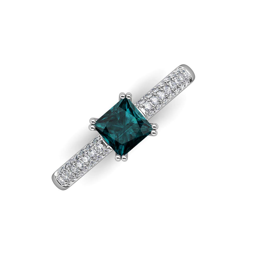 14K Gold Princess Cut London Blue Topaz & Round Diamond 2 ctw Women's 3 Row Micro Pave Shank Engagement Ring - Perfect for Proposals, Anniversaries & Special Occasions