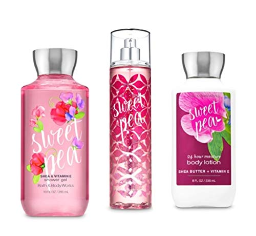 Bath and Body Works Sweet Pea Gift Set - Full Size Body Lotion, Shower Gel & Fragrance Mist | Perfect for Women's Self Care, Birthday Gifts & Spa Day Essentials