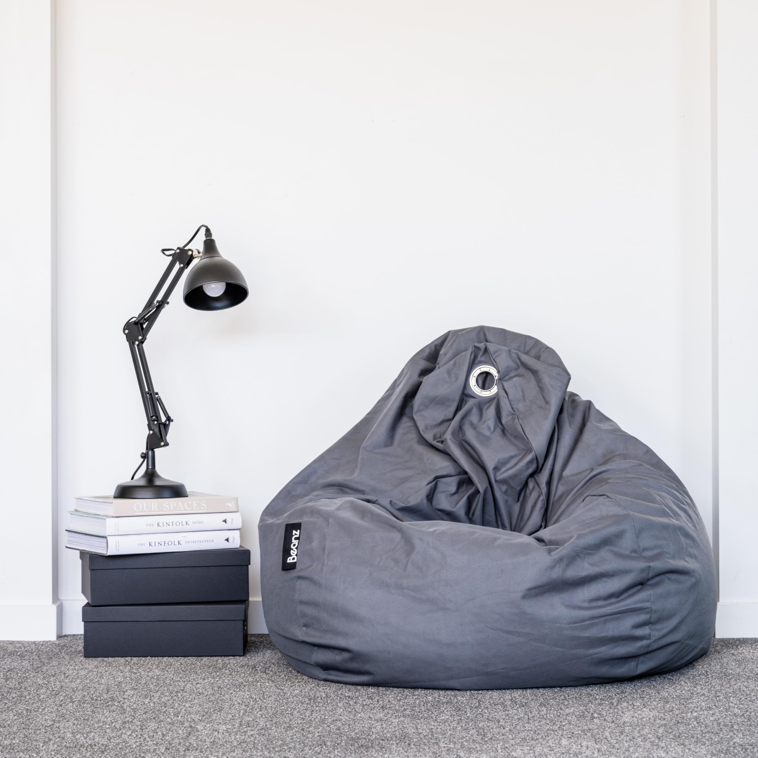 Beanz Lifestyle Bean Bag Chair Cover - No Filler Included - Water Resistant Indoor/Outdoor Bean Bags for Adults & Kids - Teardrop Shape in Grey - Perfect for Living Rooms, Dorms, Playrooms & Patios
