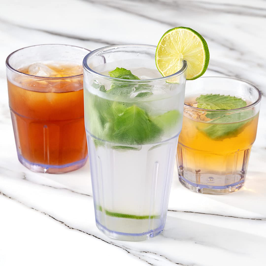 Restaurantware Bev Tek 16oz Shatterproof Plastic Tumblers - Set of 50 Clear Stackable Drinking Glasses, Dishwasher Safe for Restaurants, Bars, Cafes & Home Use - Ideal for Iced Coffee, Smoothies, Cocktails & Beverage Service