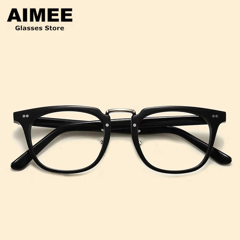Aimee Unisex Full Rim Square Acetate Titanium Eyeglasses 8001 - Lightweight Durable Glasses for Work, Reading & Fashion | Trendy Square Frame Eyewear for Men & Women