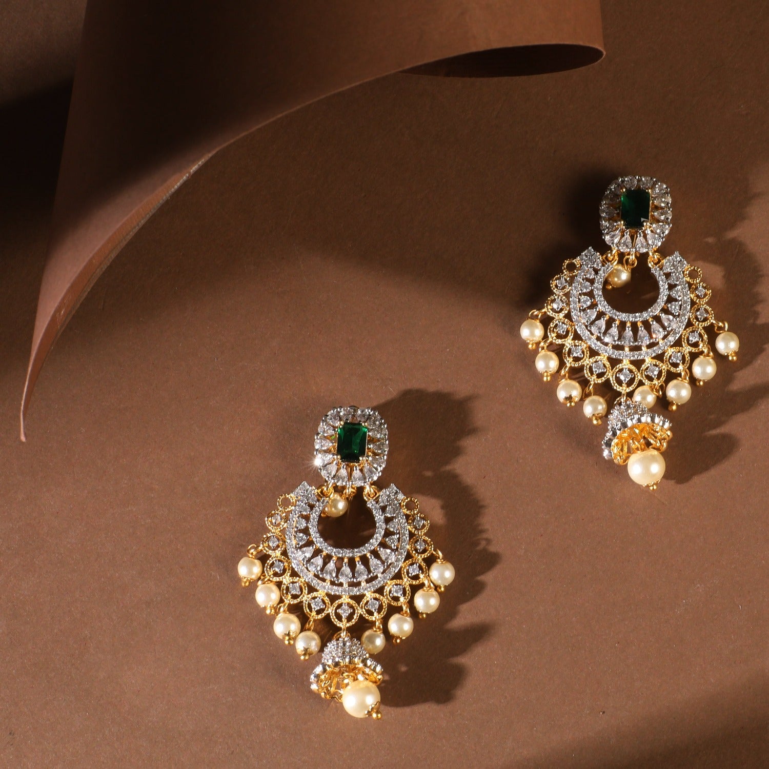 Josie Nakshatra CZ Chandbali Earrings for Women - Sparkling Cubic Zirconia Indian Bridal Jewelry - Perfect for Weddings, Parties & Festive Occasions