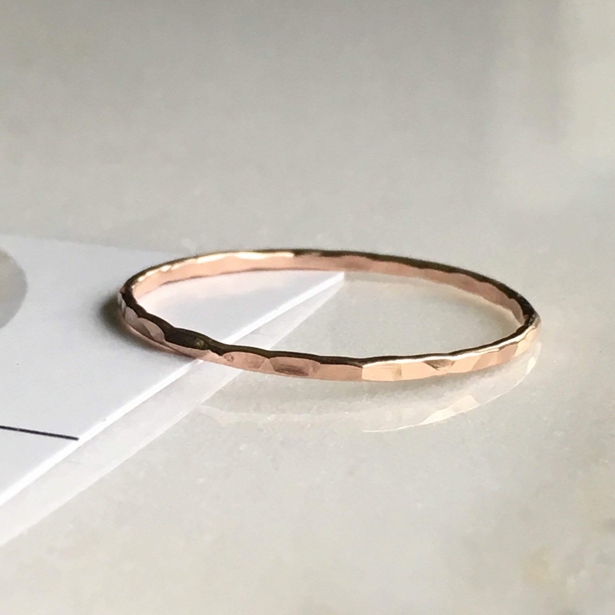 Hammered Stackable Rings for Women - Thin Minimalist Rose Gold Filled Rings (Size 6) - Perfect for Layering, Everyday Wear & Gift Giving