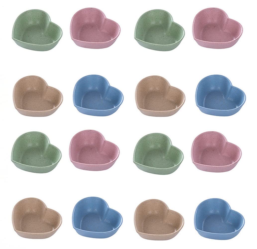 16-Piece Heart-Shaped Soy Sauce Dishes Set - Eco-Friendly Wheat Straw Sushi Dipping Bowls, Condiment Dishes for Appetizers, Candy, Salad Dressing - Perfect for Parties, Restaurants & Home Dining