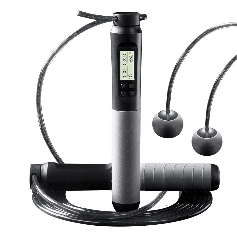OUTDOORNER Digital Display Adjustable Jump Rope with Smooth Ball Bearings - Durable PVC Skipping Rope with 7