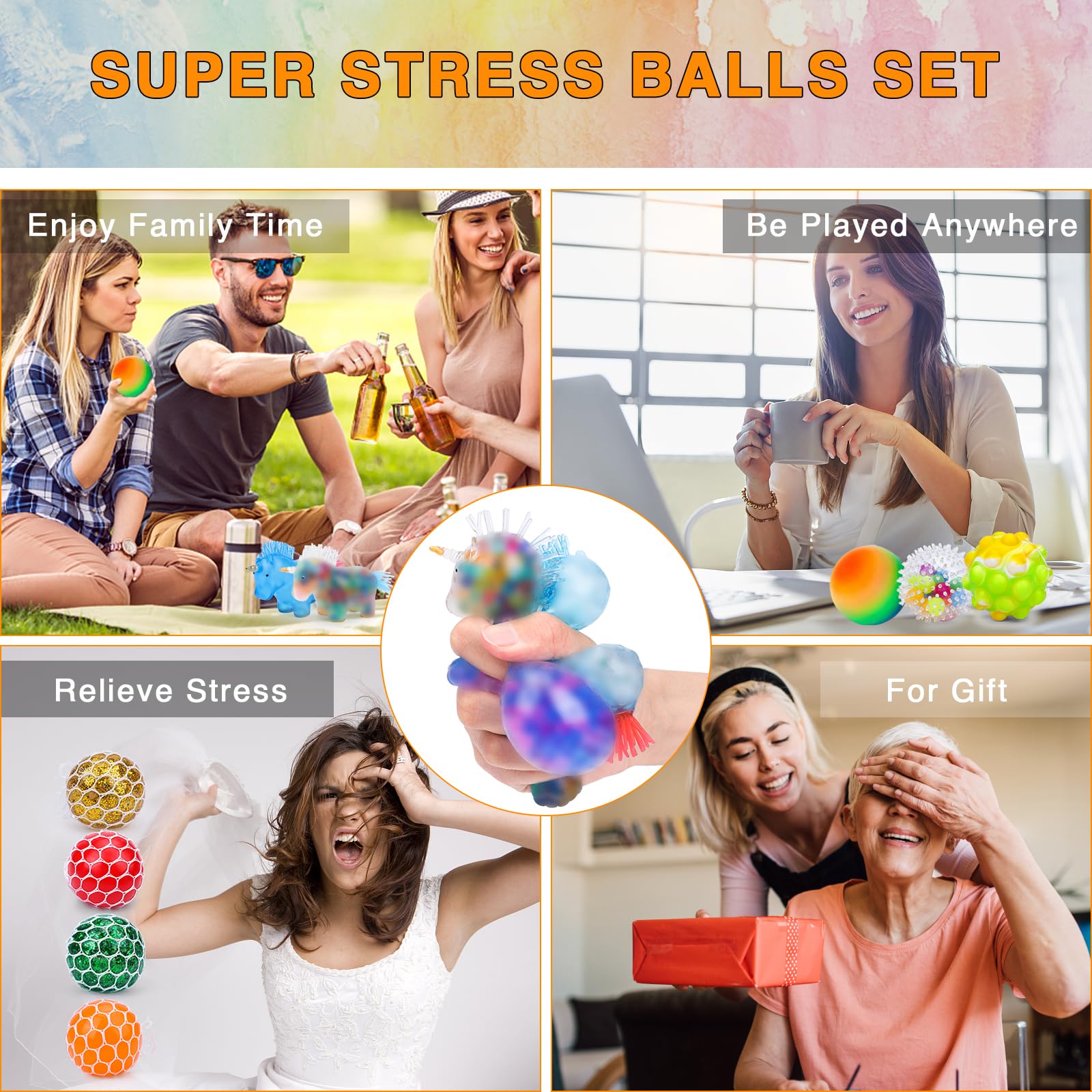 20 Pack Stress Relief Squishy Balls Set - Fidget Toys for Adults & Kids with Autism, ADHD, Hyperactivity | Anxiety Relief, Sensory Therapy, Office & Classroom Stress Relief