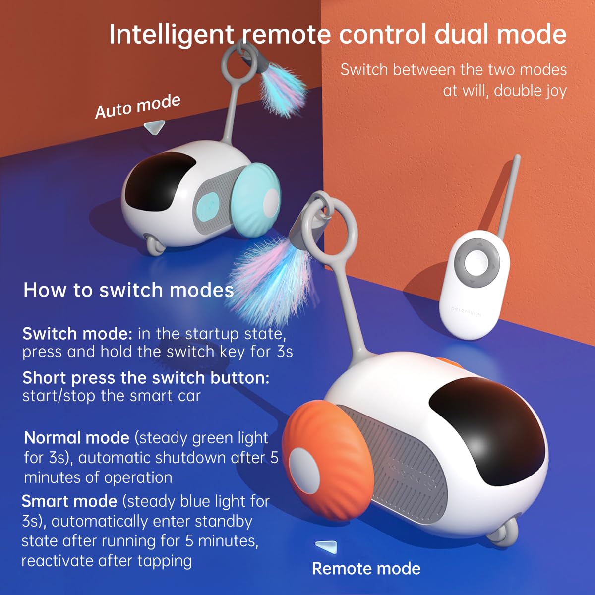 Smart Interactive Remote Control Electric Cat Toy - Automatic Rolling Chase Car with Motion Sensing for Indoor Cats - USB Rechargeable (Orange) - Perfect for Playtime & Exercise