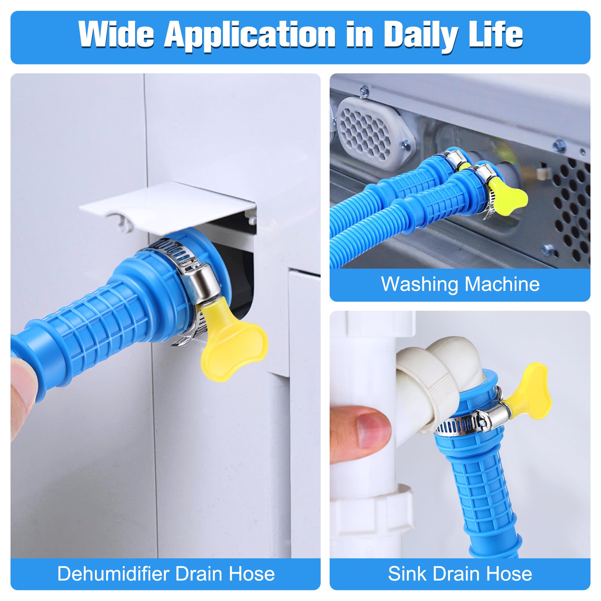 Saillong Patent Pending Universal Dehumidifier Drain Hose - 6.5ft Flexible AC Hose with Cuttable Rubber Adapter & Connect Clamp - Replacement Hose for Dehumidifiers & Air Conditioners - Perfect for Basements, Laundry Rooms & Home Moisture Control