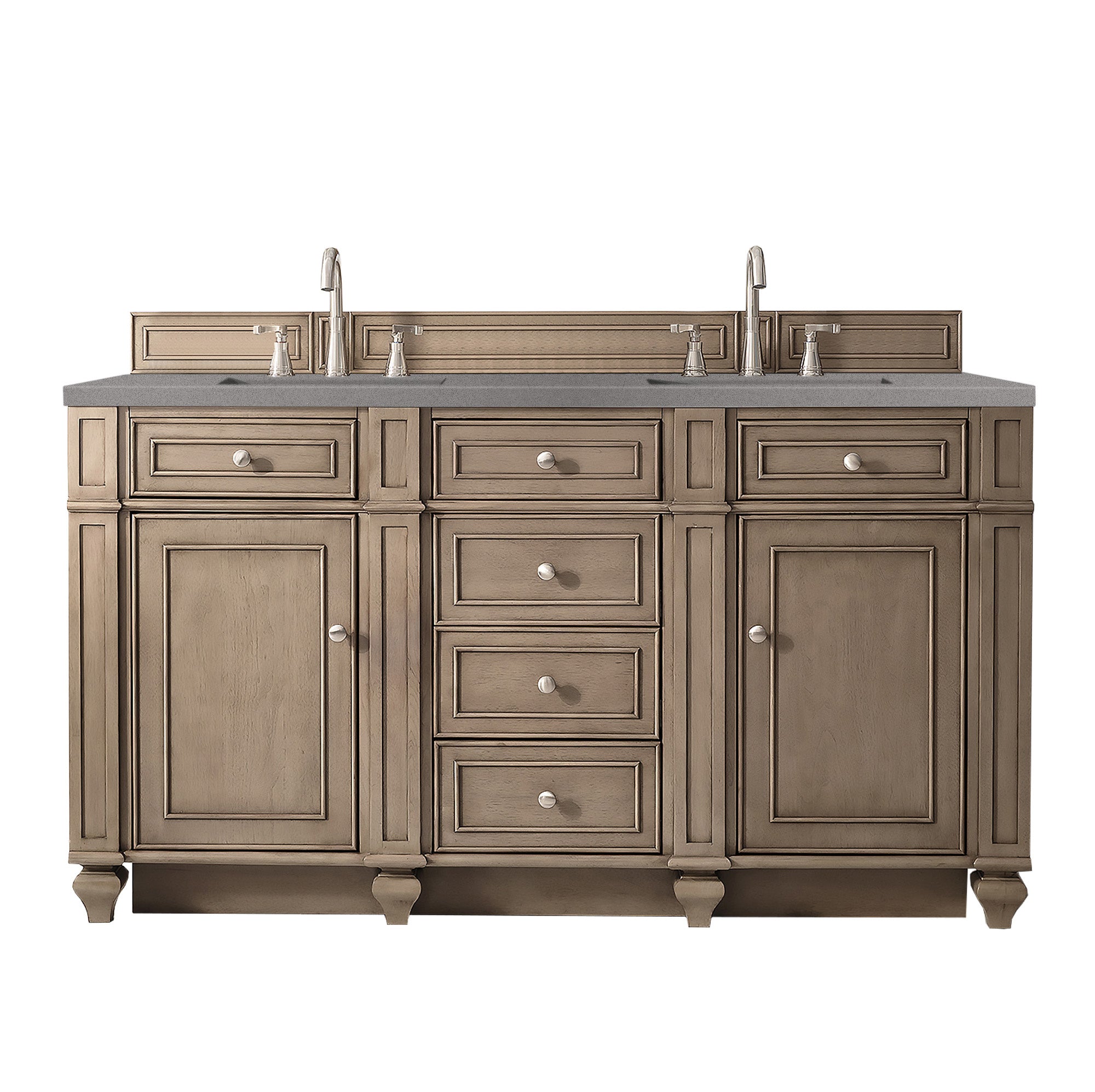 Bristol 60-Inch Double Bathroom Vanity Set - Whitewashed Walnut Finish with 3CM Gray Expo Quartz Countertop | Perfect for Master Bathroom & Guest Bath Remodel