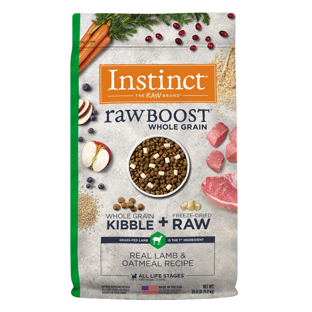 Instinct Raw Boost Whole Grain Lamb & Oatmeal Dry Dog Food - High Protein Grain-Inclusive Kibble for Adult Dogs, 20 lb Bag - Perfect for Active Dogs & Daily Nutrition
