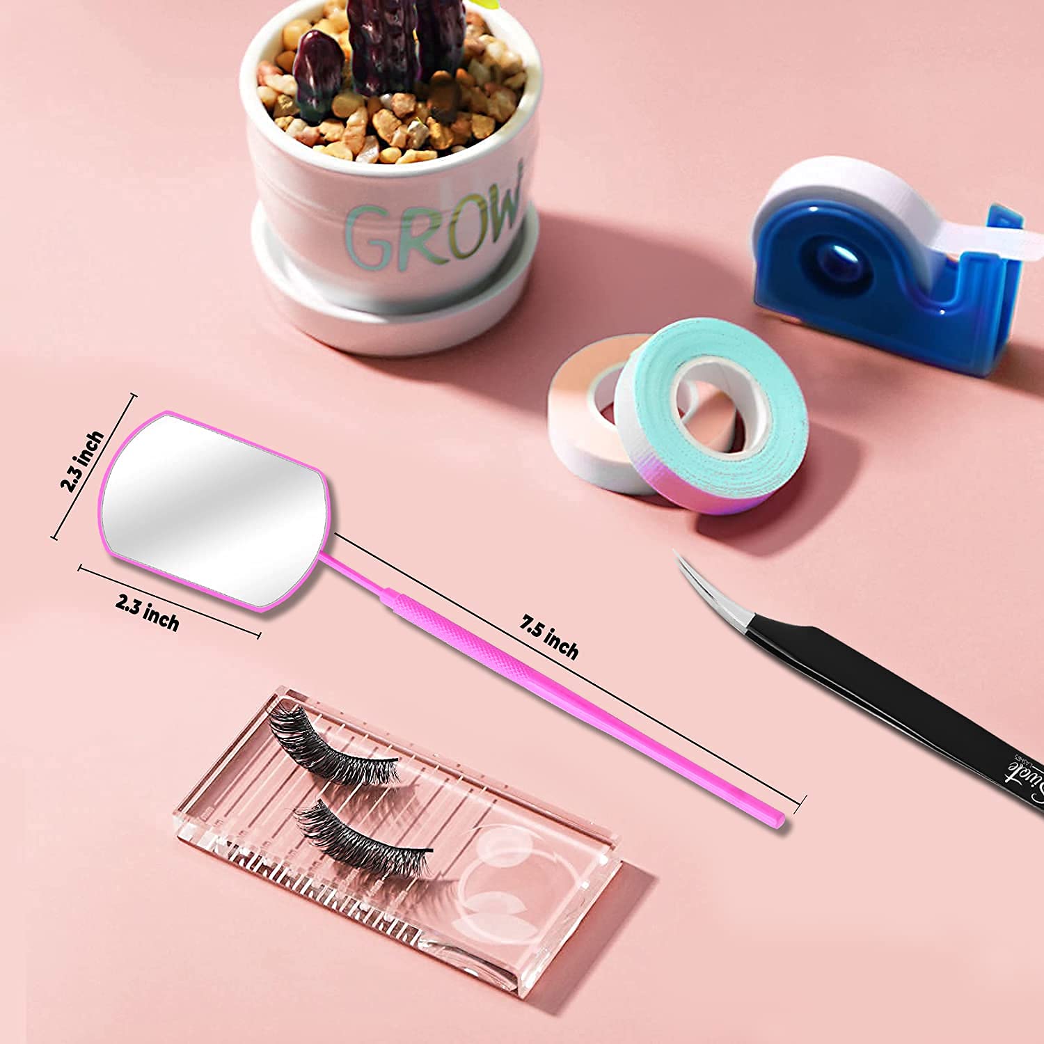 Professional Eyelash Extension Tweezers with Upgraded Design & Magnifying Mirror - Perfect for DIY Lash Lifts, Extensions and Salon Use