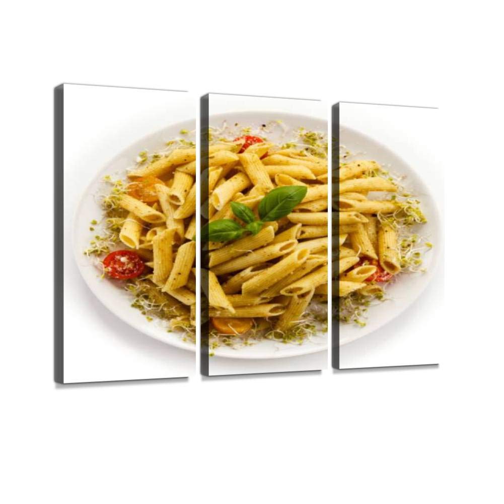 Blaverr 3 Panel Modern Canvas Wall Art - Home Decor Paintings of Penne Pesto Sauce & Vegetables - Ready to Hang for Living Room & Bedroom - Perfect for Kitchen Dining Area & Italian Restaurant Theme Decor