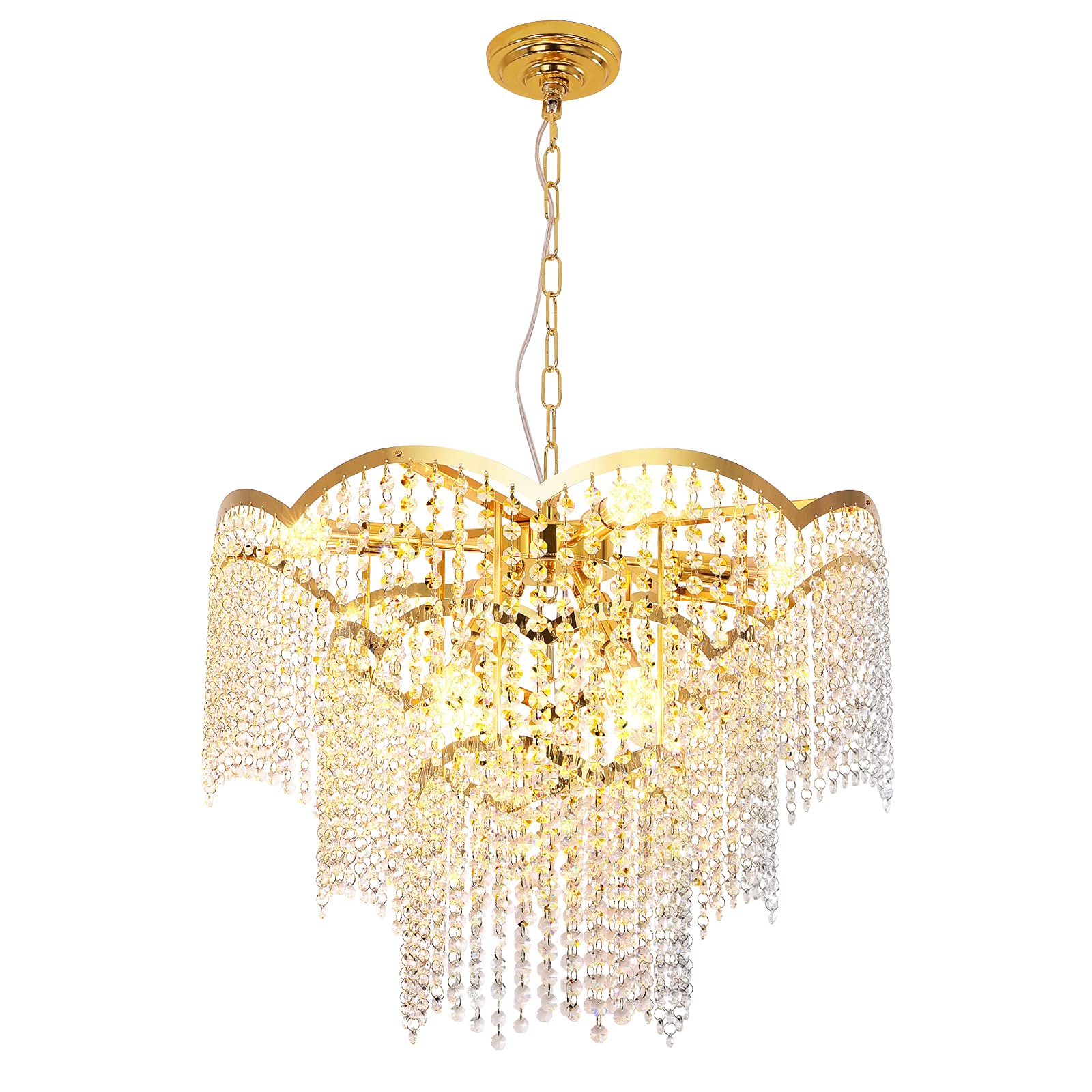 Luxury Modern 6-Light Gold Crystal Chandelier - Contemporary Raindrop Pendant Ceiling Light Fixture for Dining Room, Living Room, Bedroom & Foyer | Elegant Home Decor Lighting for Weddings, Restaurants and Luxury Spaces