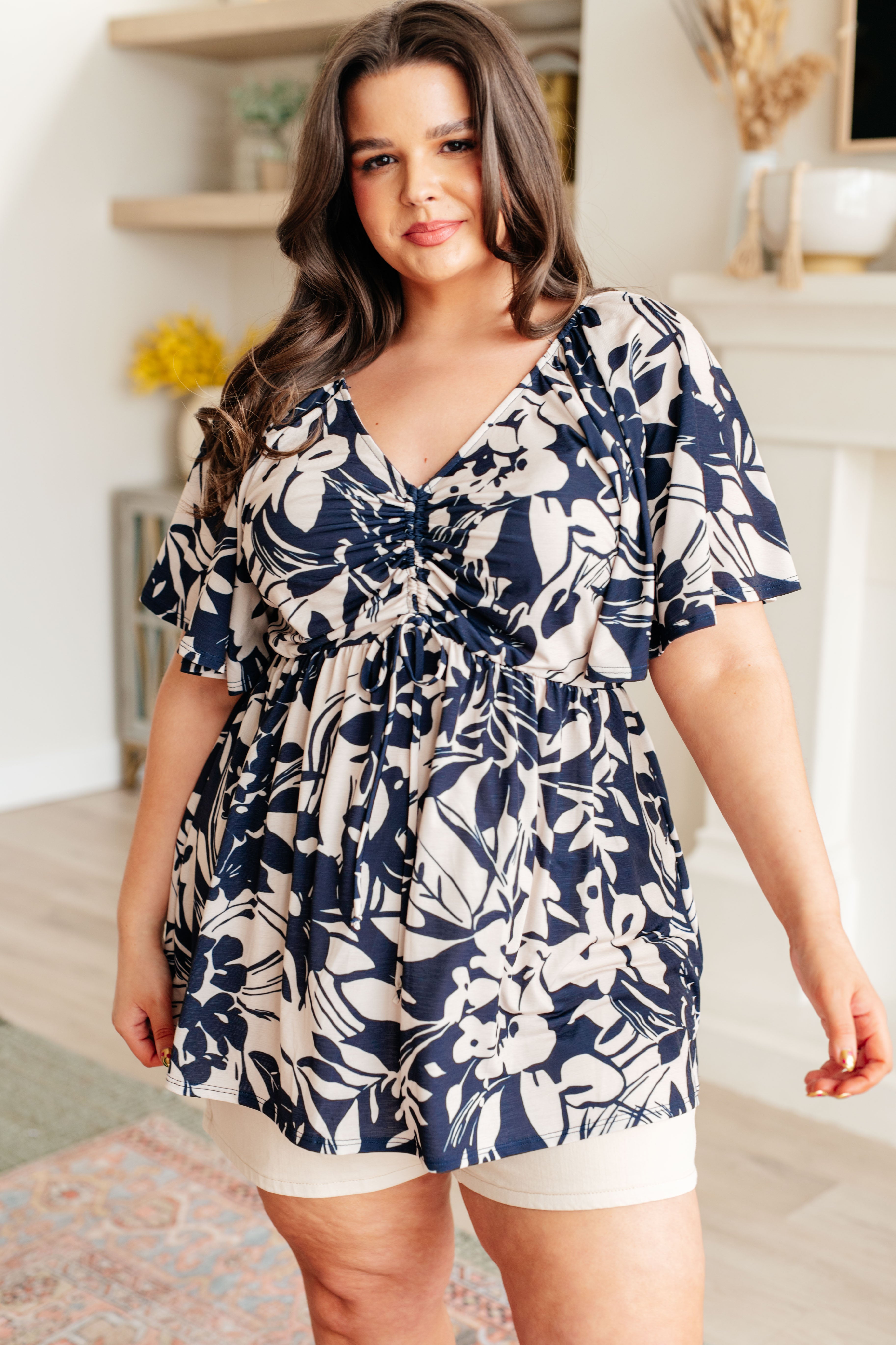 Floral Print V-Neck Blouse for Women - Elegant Contrast Design for Casual Wear, Office, and Date Nights
