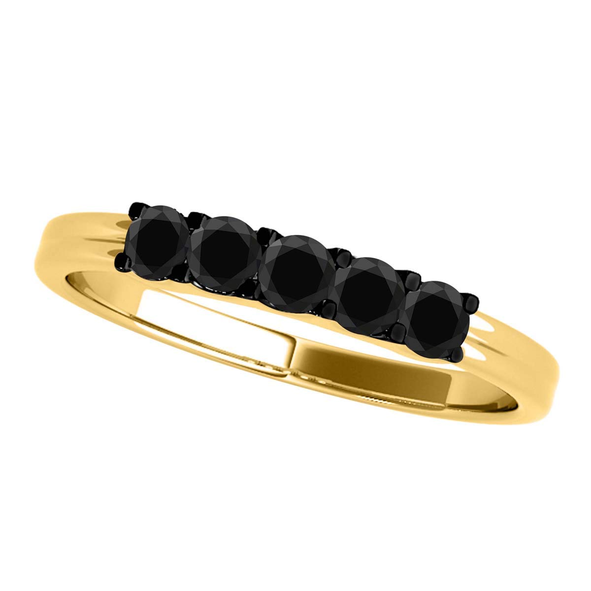 MauliJewels 0.25 Carat Black Diamond Five Stone Ring for Women - 10K Rose Gold, White Gold & Yellow Gold Wedding Band - Prong-Setting Genuine Diamond Jewelry - Perfect for Engagement, Anniversary & Special Occasion Gifts