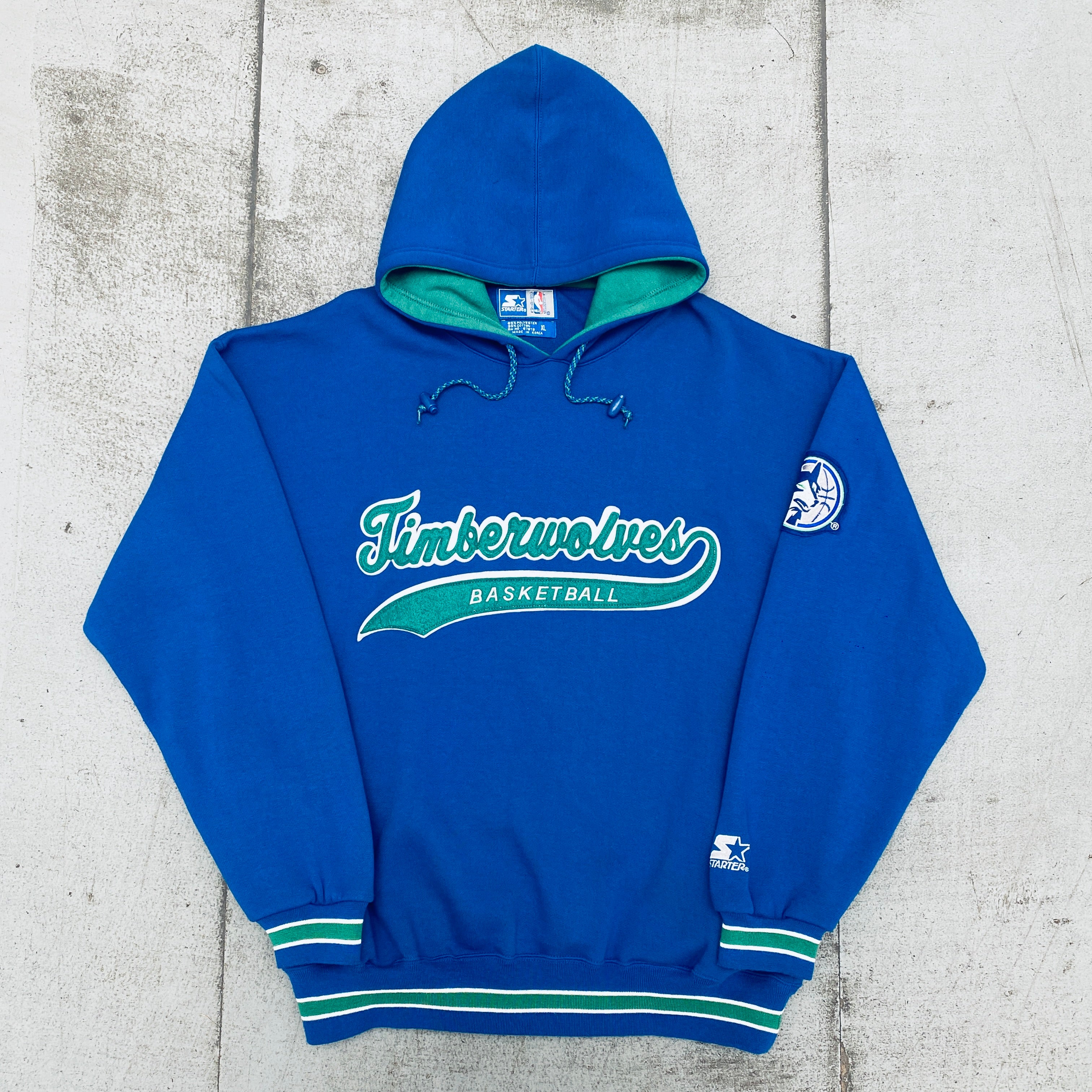 Vintage 1990s Minnesota Timberwolves Stitched Script Spellout Starter Hoodie - XXL Size NBA Basketball Fan Apparel (Brand New Without Tags) | Perfect for Game Day, Streetwear & Retro Sports Fashion