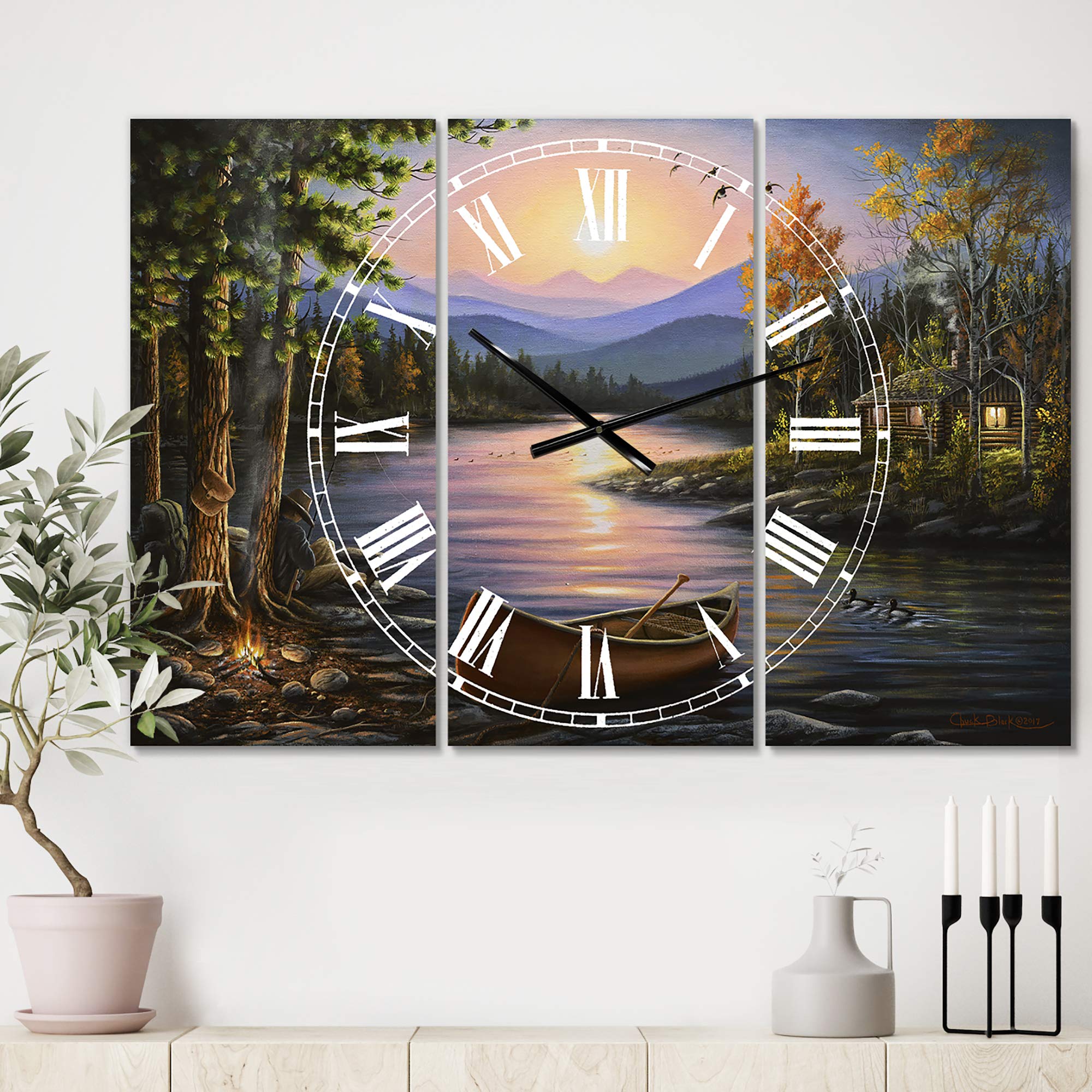 Lake House Wall Clock 'Campfire Stories' - 12 Inch Blue Round Wall Clock with Silent Movement for Home, Office & Cabin Decor | Perfect for Living Room, Bedroom, Kitchen & Rustic Cabin Interiors