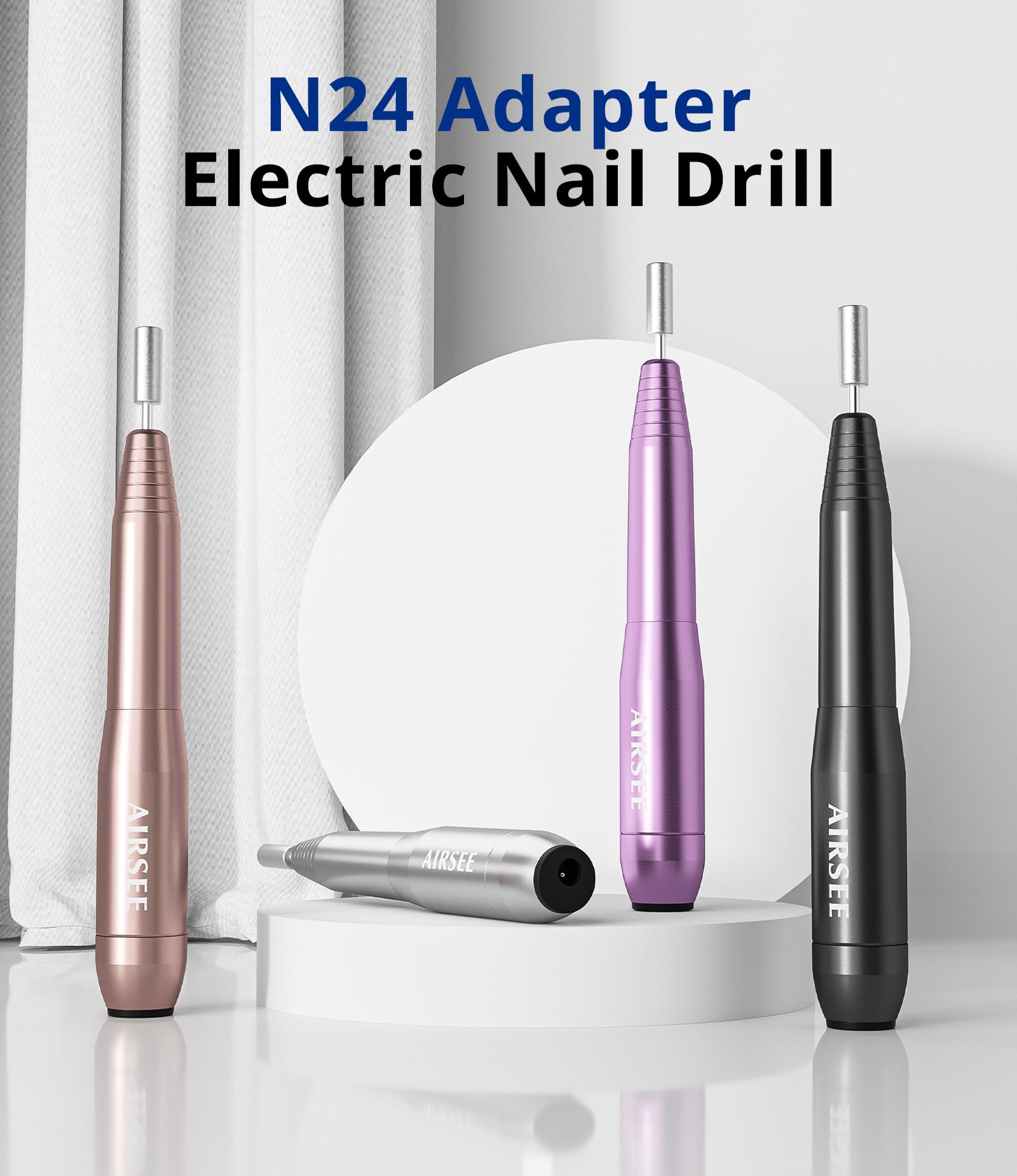 Professional AIRSEE Electric Nail Drill Machine Kit - Portable EFile for Acrylic & Gel Nails with 11 Bits & 56 Sanding Bands - Manicure Pedicure Polishing & Shaping Tool for Beginners - Home & Salon Use (Silver N24) | Perfect for DIY Nail Art, Salon Professionals & At-Home Grooming