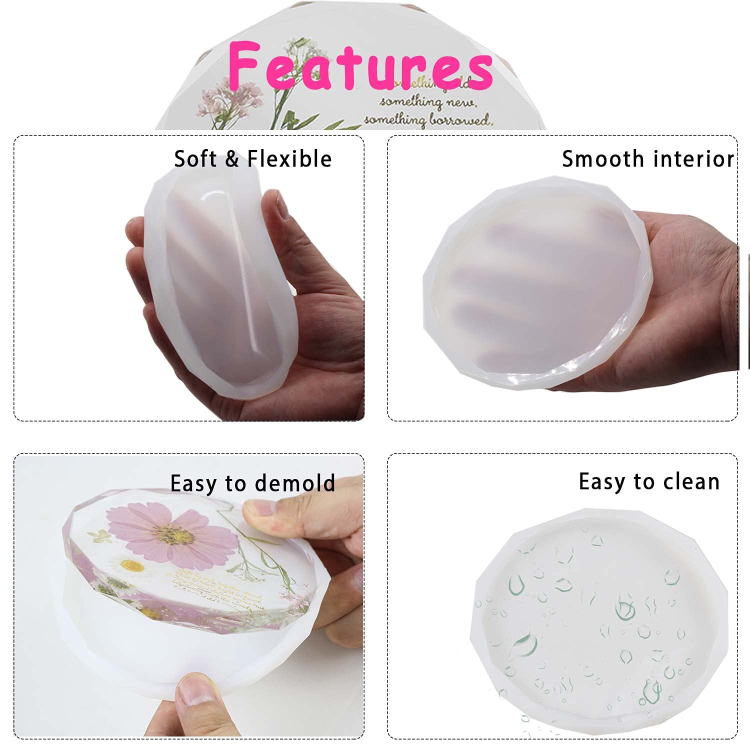4-Piece Silicone Agate Coaster Molds for DIY Resin Coasters - Polygon Shape, Heat-Resistant Cup Mats for Home Decor & Party Favors