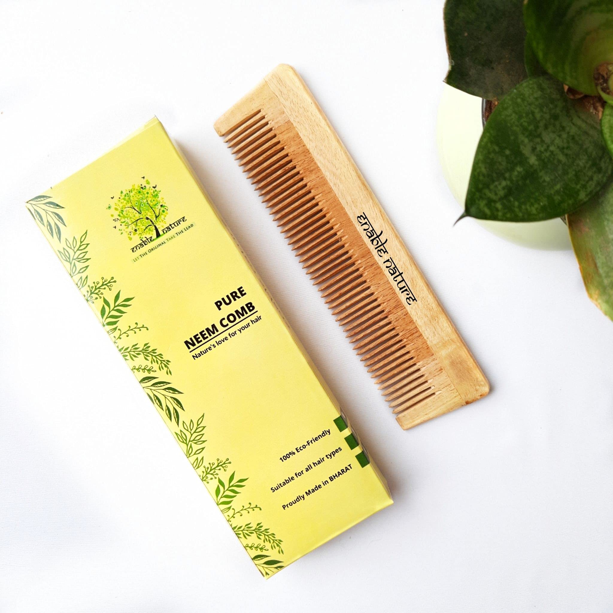 Neem Wood Hair Growth Comb for Men & Women - Anti Dandruff, Reduces Hair Fall & Damage - Natural Ayurvedic Wooden Comb with Single Teeth Narrow Design (Brown) | Perfect for Scalp Massage, Detangling & Daily Hair Care Routine