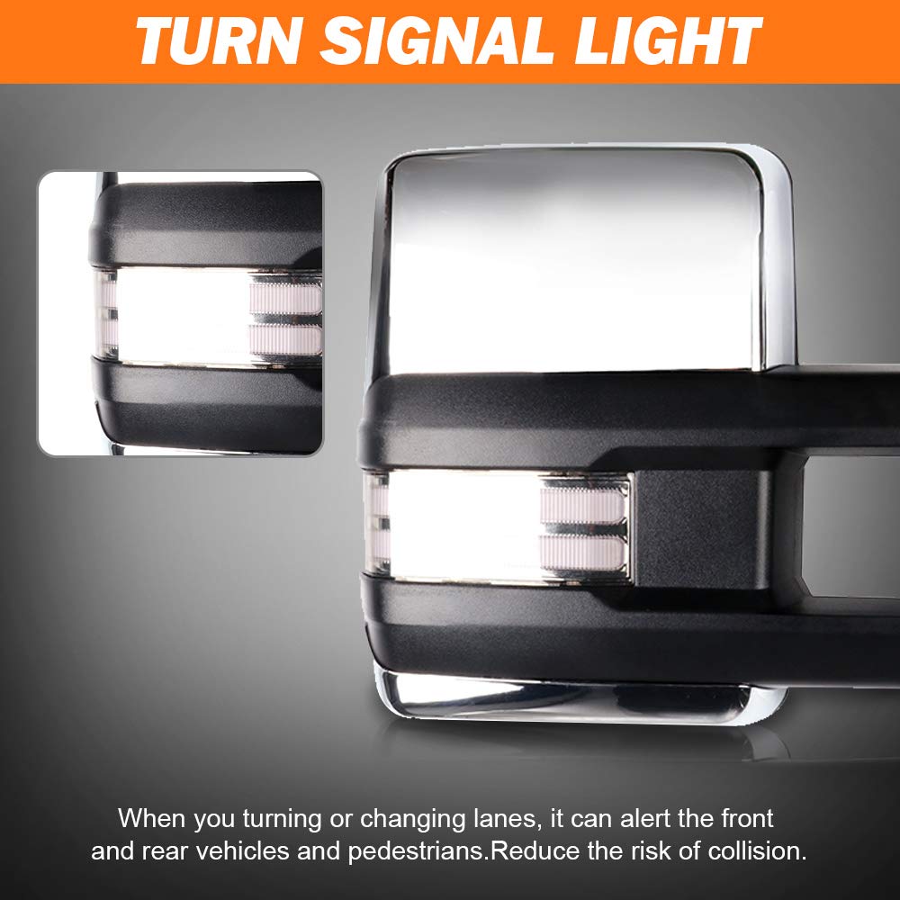 ROADFAR Power Heated Towing Mirrors with LED Turn Signal & Running Lights - Compatible with 2003-2006 Chevy Silverado & GMC Sierra Pickup Trucks (Left & Right Side) - Perfect for Towing, Camping & Off-Road Adventures