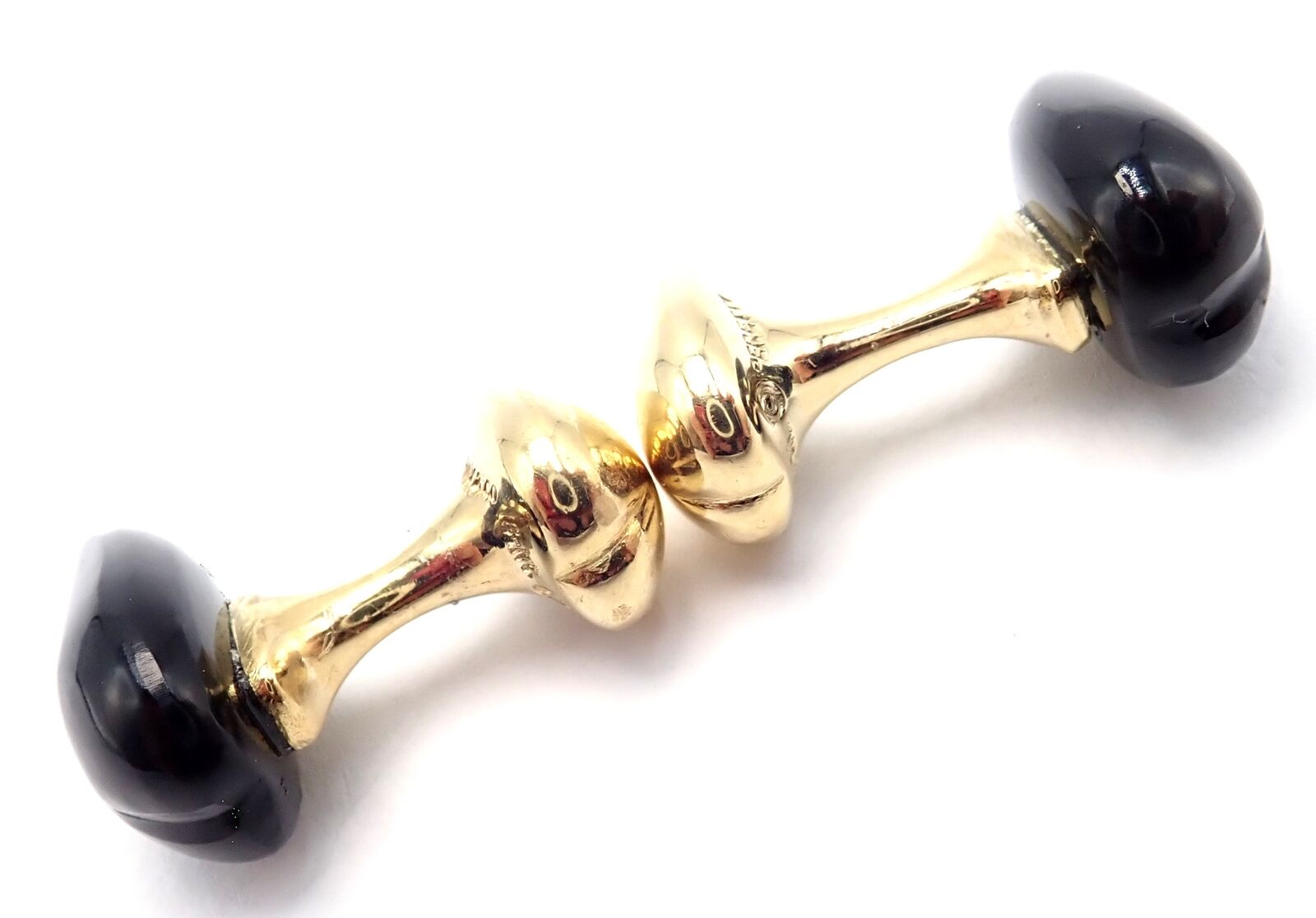 Authentic Tiffany & Co Peretti 18k Yellow Gold Black Onyx Teardrop Cufflinks for Men - Luxury Formal Wear Accessories for Weddings & Business Events
