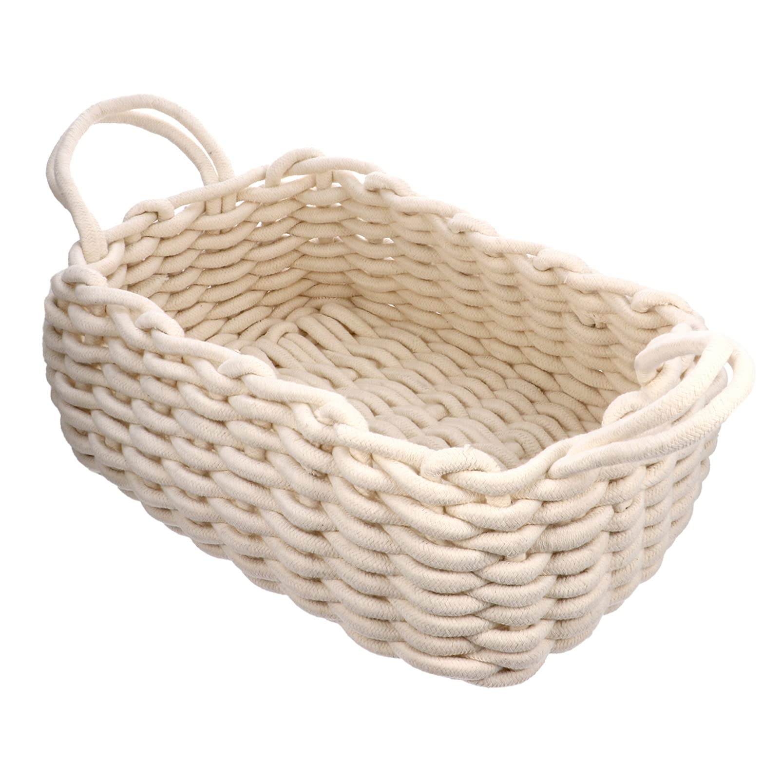 FAVOMOTO Handwoven Cotton Rope Storage Basket with Handle - Multipurpose Organizer for Home, Office, Nursery | Perfect for Toys, Snacks, Books & Home Decor | Eco-Friendly Storage Solution for Bedroom, Bathroom & Kitchen Organization