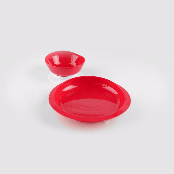 Adapt Tek Red Plastic 2-Piece Scoop Plate & Bowl Set with Spillproof Design & Suction Base - Includes 1 Plate & 1 Bowl for Toddlers - Perfect for Baby Feeding, Travel & Mess-Free Meals
