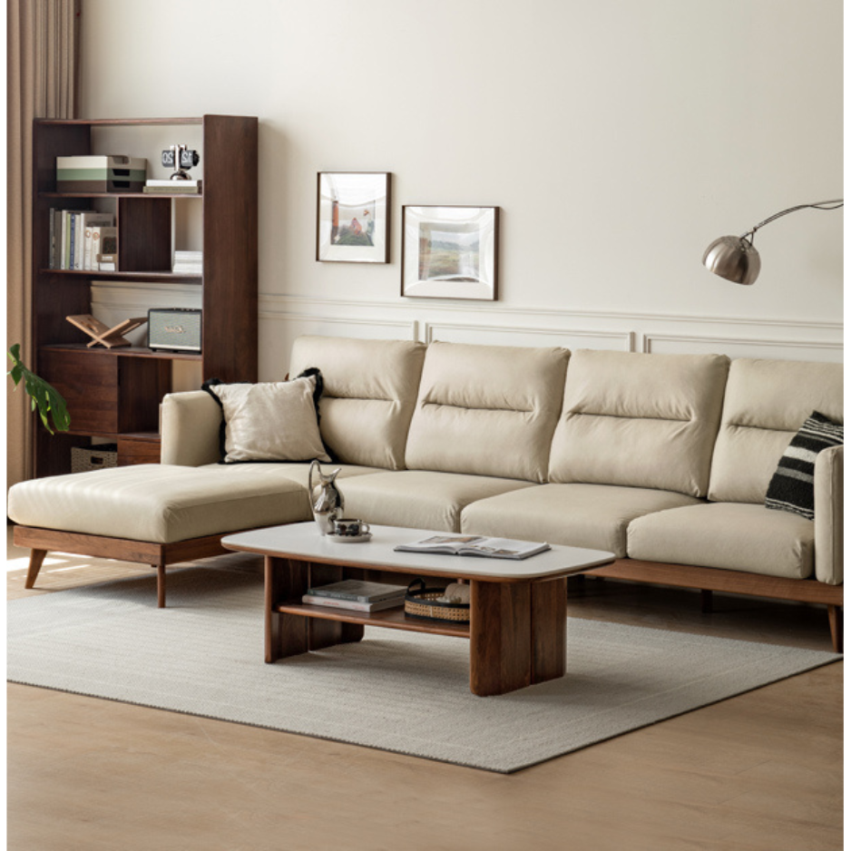 Premium Black Walnut Solid Wood Sofa with High-Tech Fabric Upholstery - Modern Living Room Furniture for Home & Office Comfort