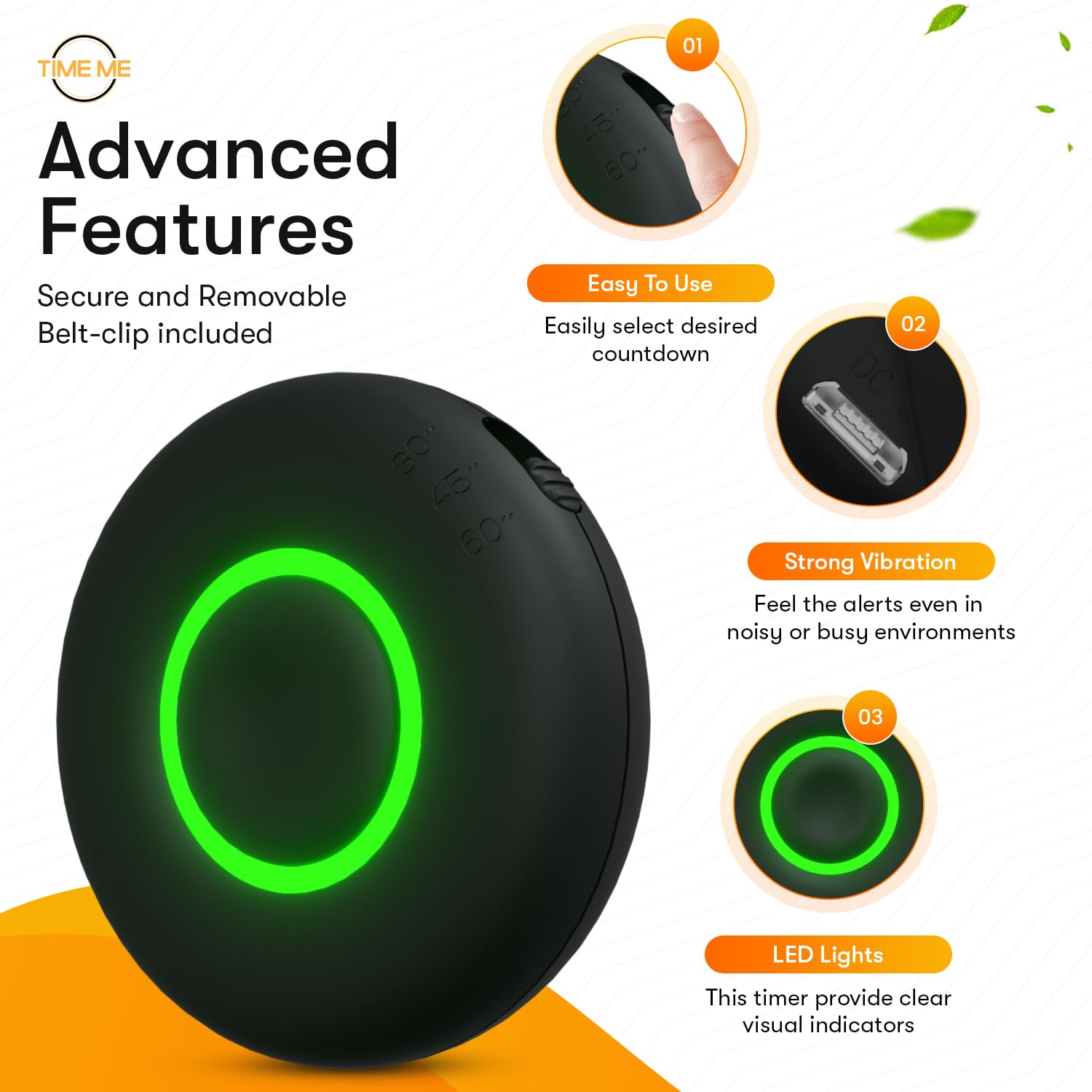 Rest Time Fitness Timer - Digital Countdown Gym Timer & Stopwatch with Vibration Alert, Compact Rechargeable Workout Timer for Boxing, HIIT, Yoga, and Gym Training